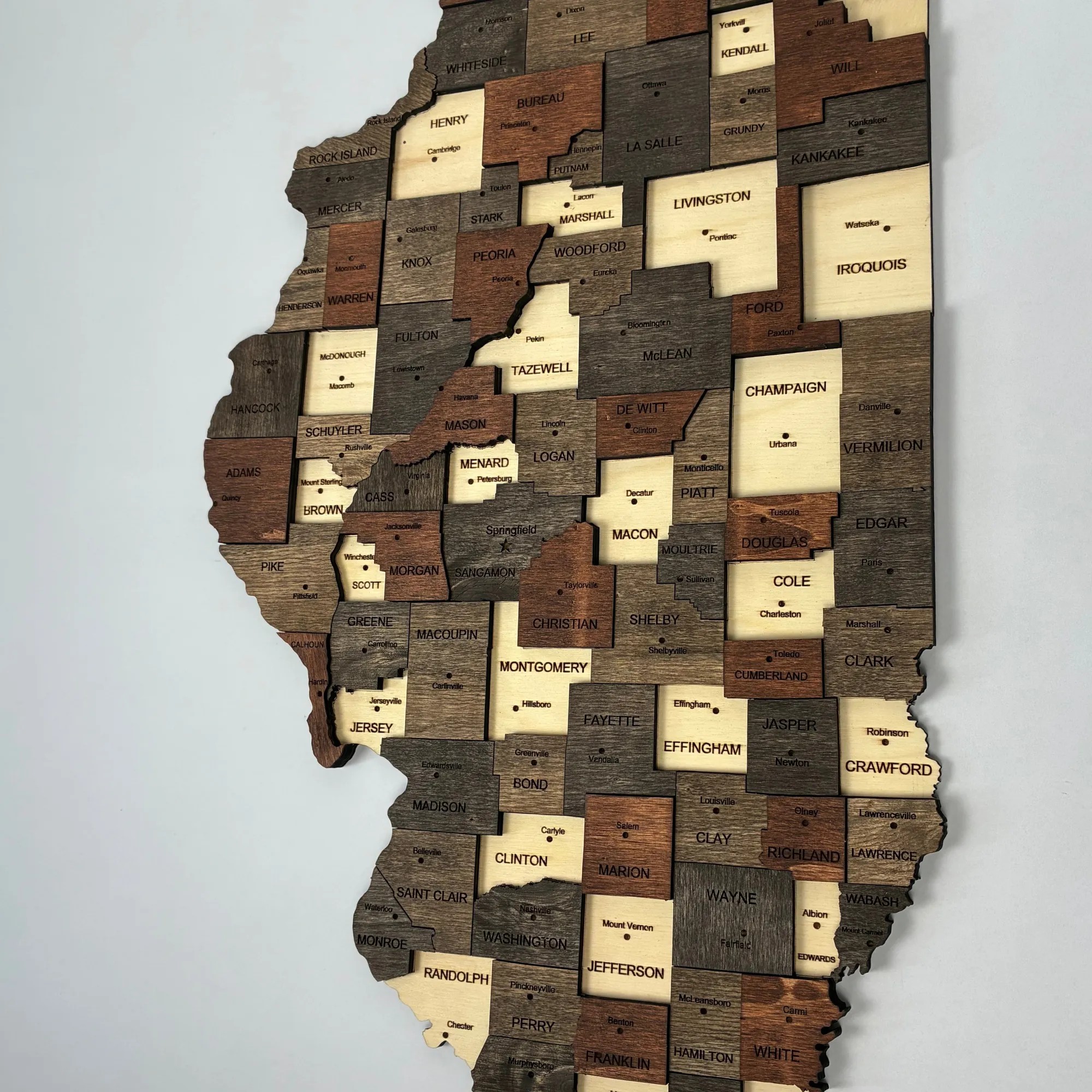 Wooden Illınois State Map