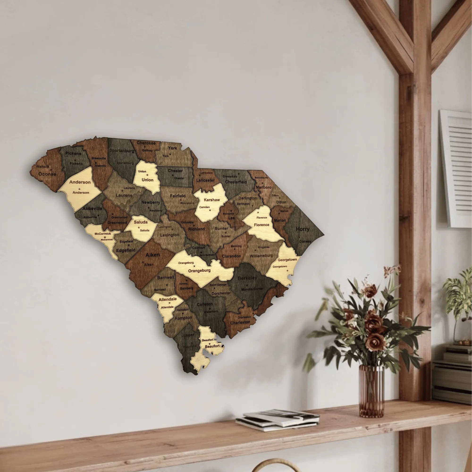 Wooden South Carolina State Map