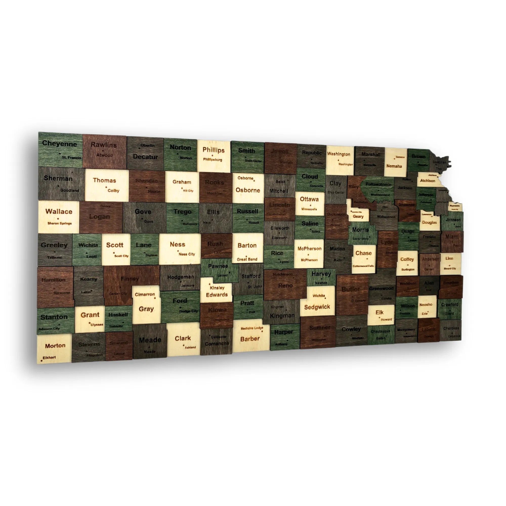Wooden Kansas State Map - Emerald (Green)