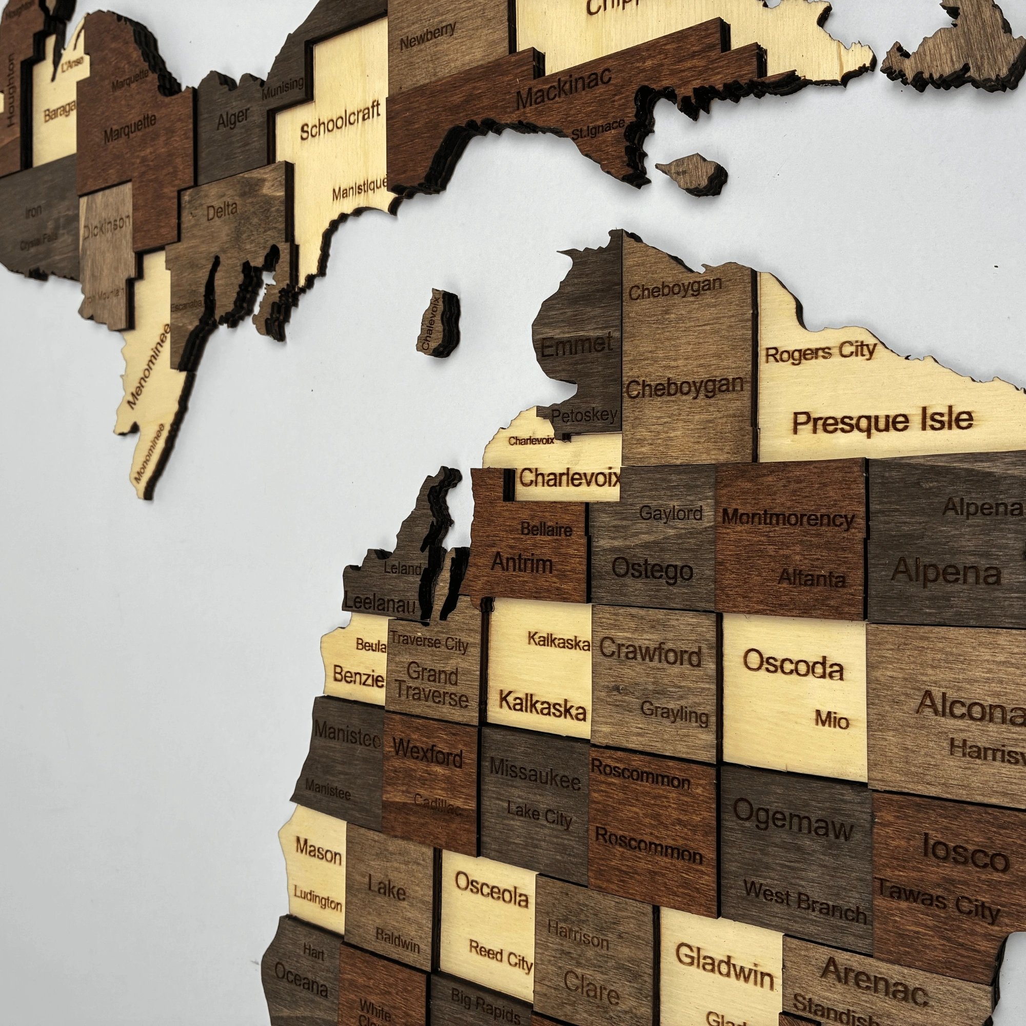 Wooden Michigan State Map