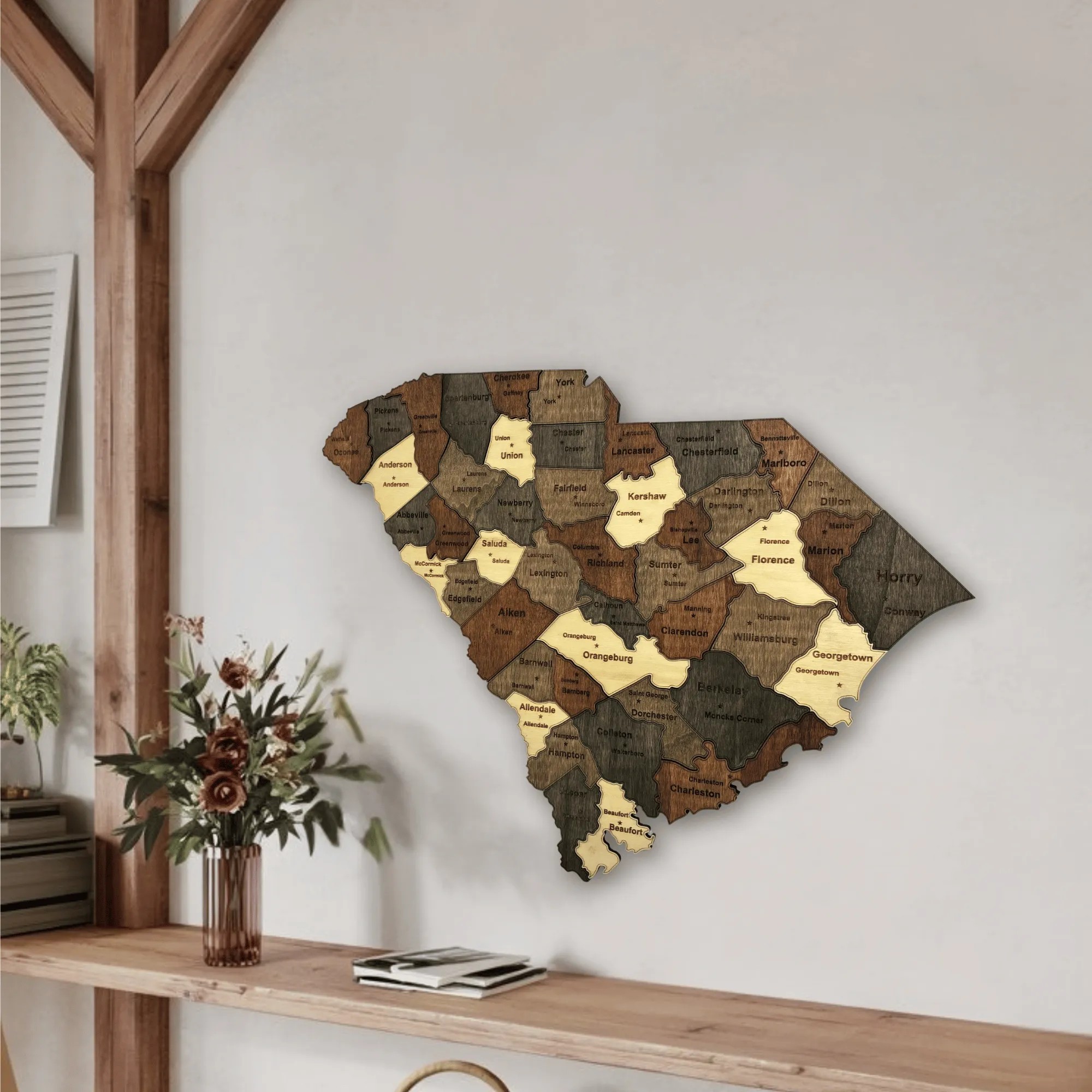 Wooden South Carolina State Map
