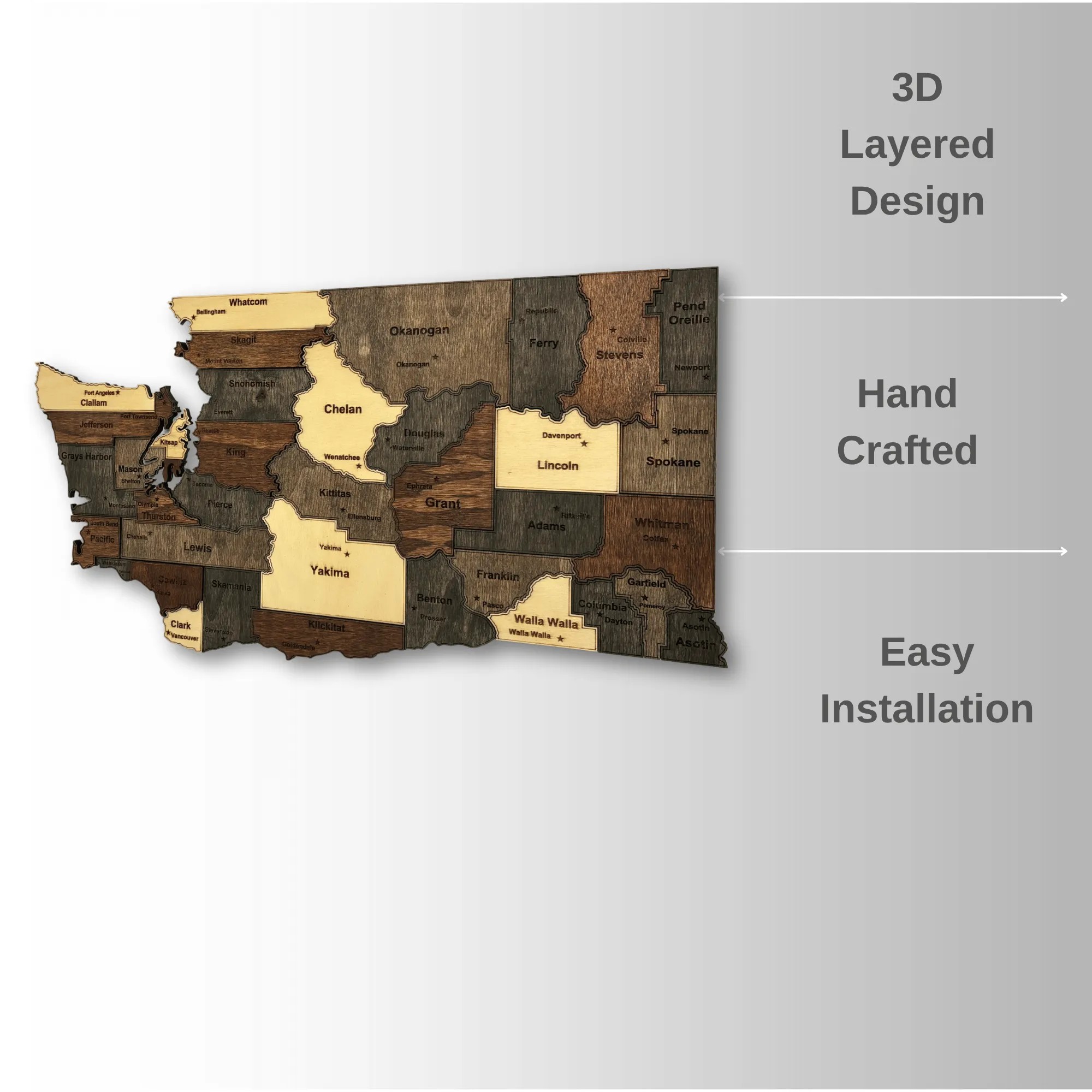 Wooden Washington State Map