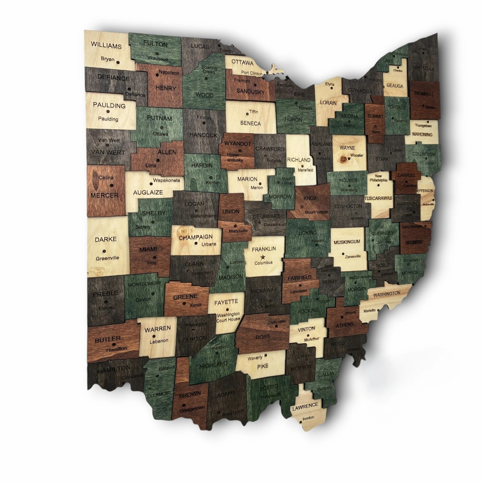 Wooden Ohio State Map - Emerald (Green)