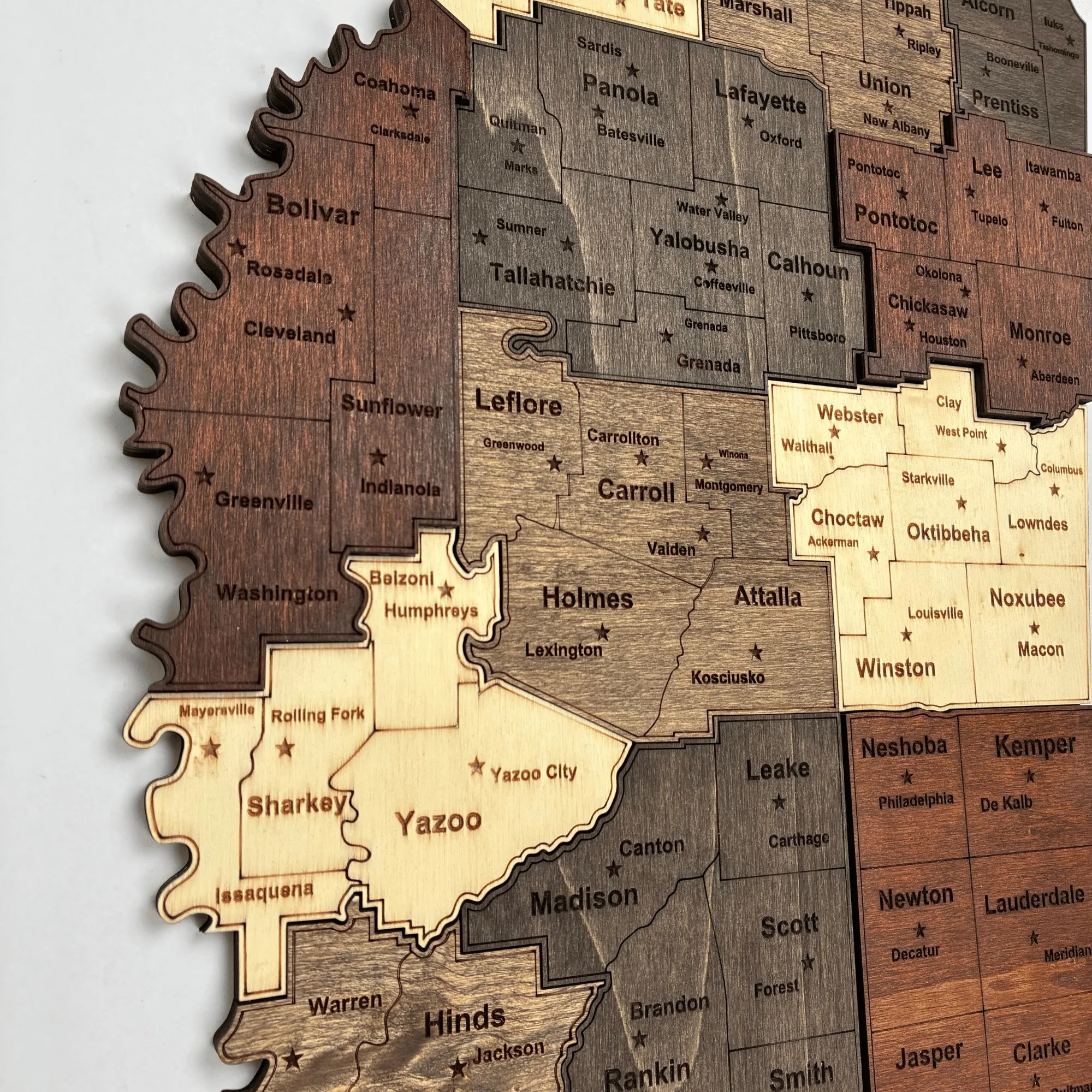 Wooden Mississippi State Map