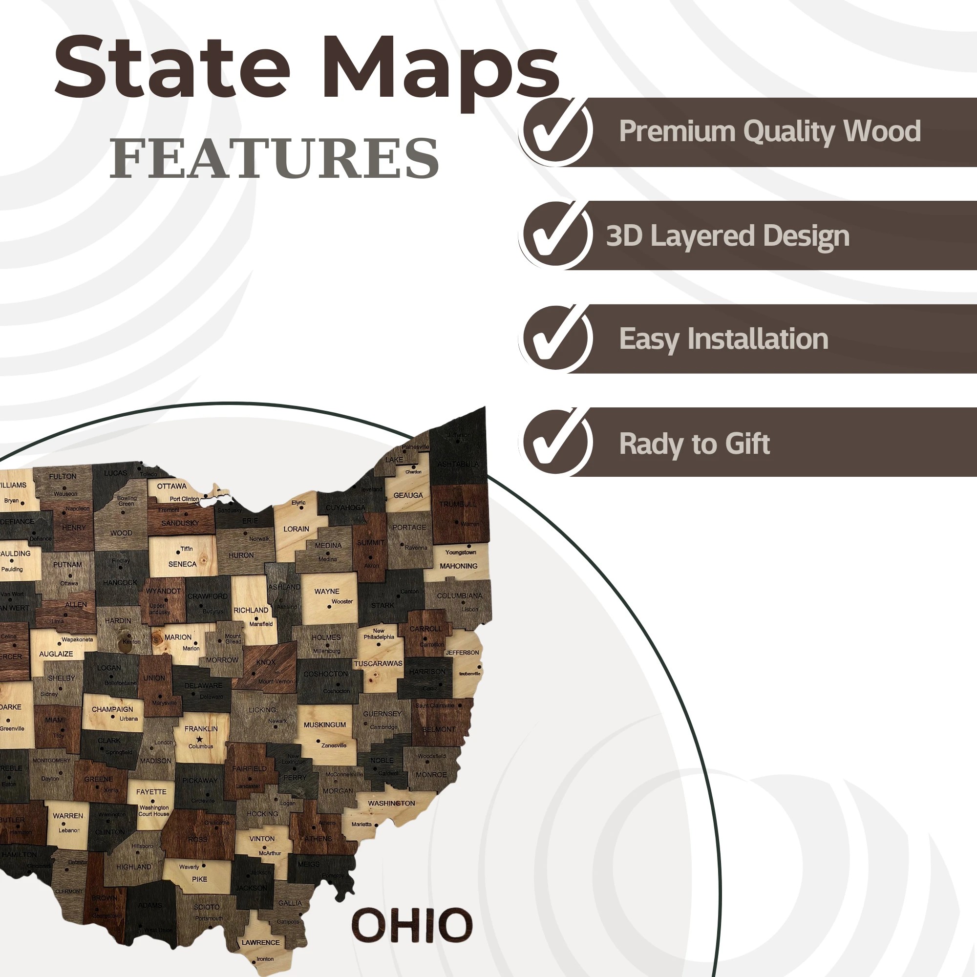 Wooden Ohio State Map