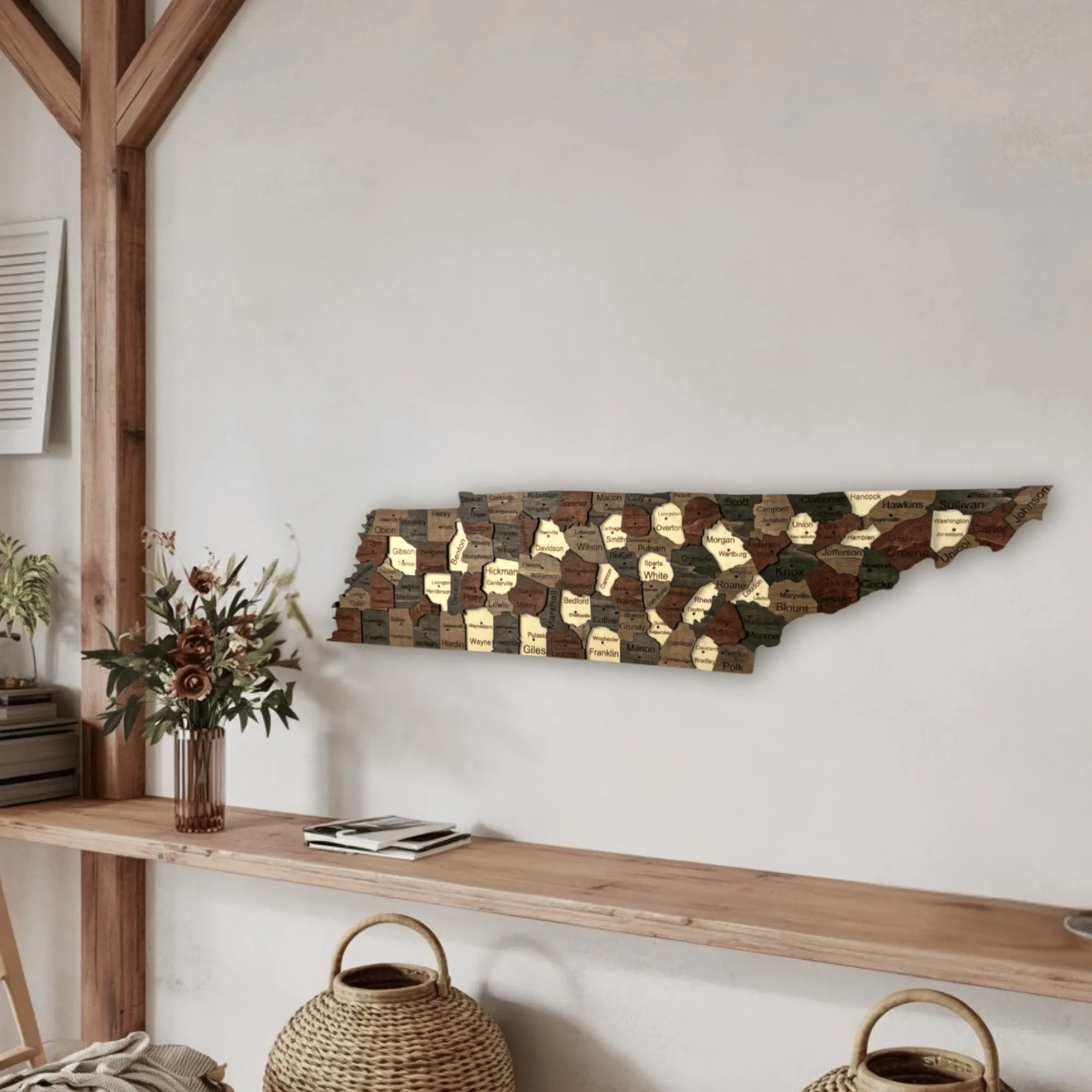 Wooden Tennessee State Map