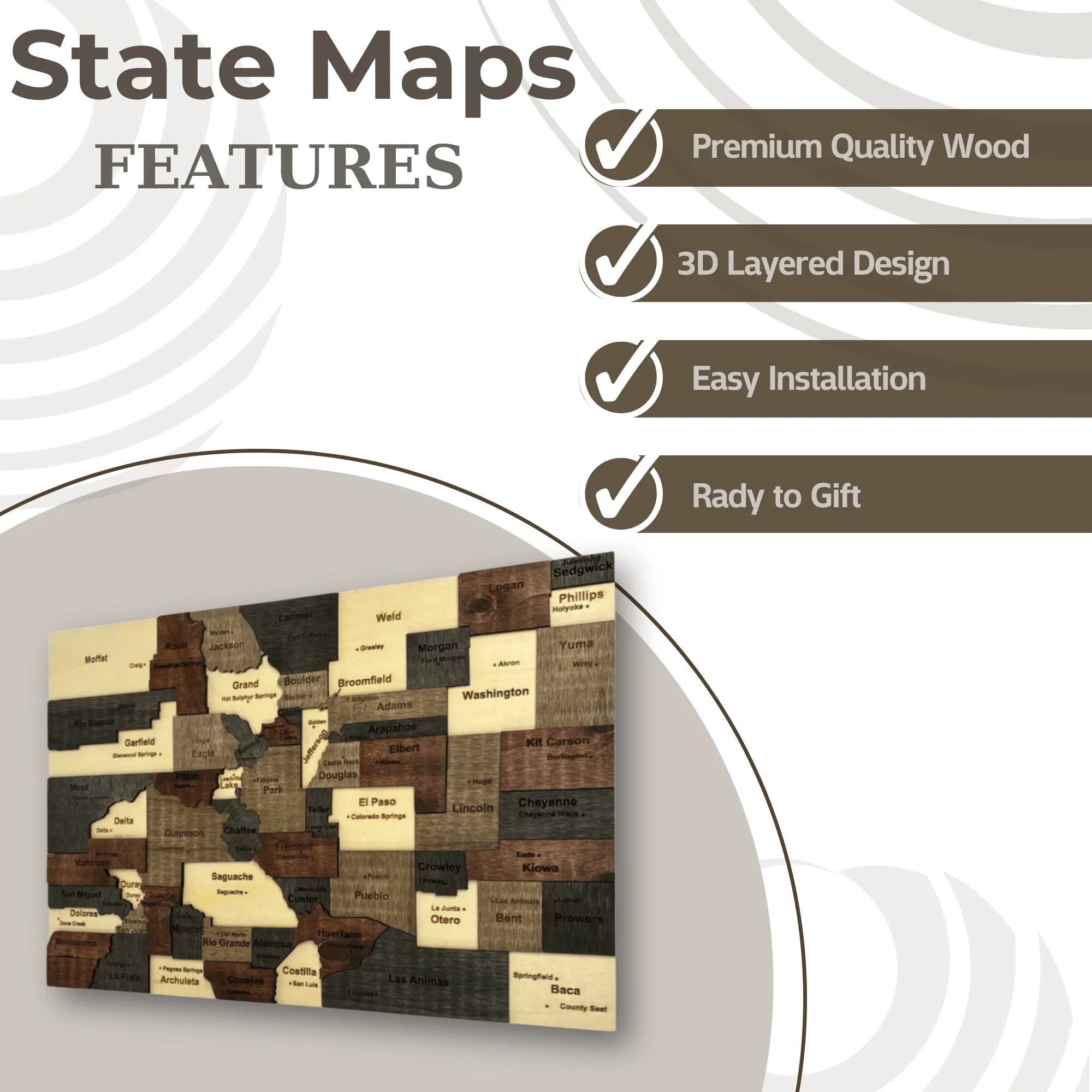 Wooden Colorado State Map