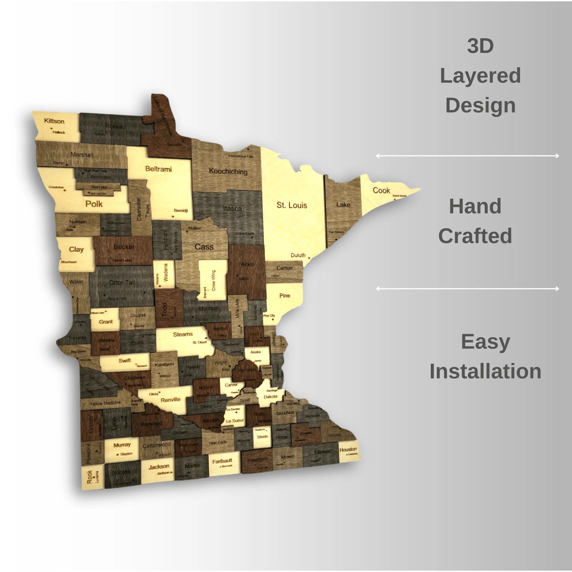 Wooden Minnesota State Map