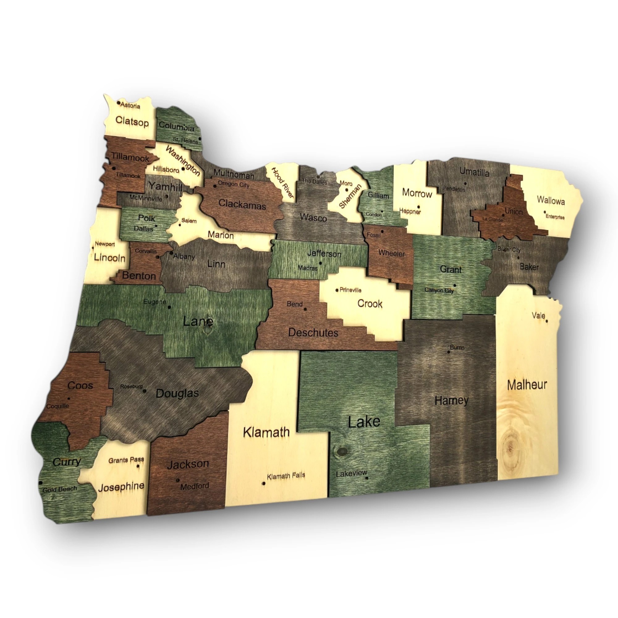 Wooden Oregon State Map - Emerald (Green)