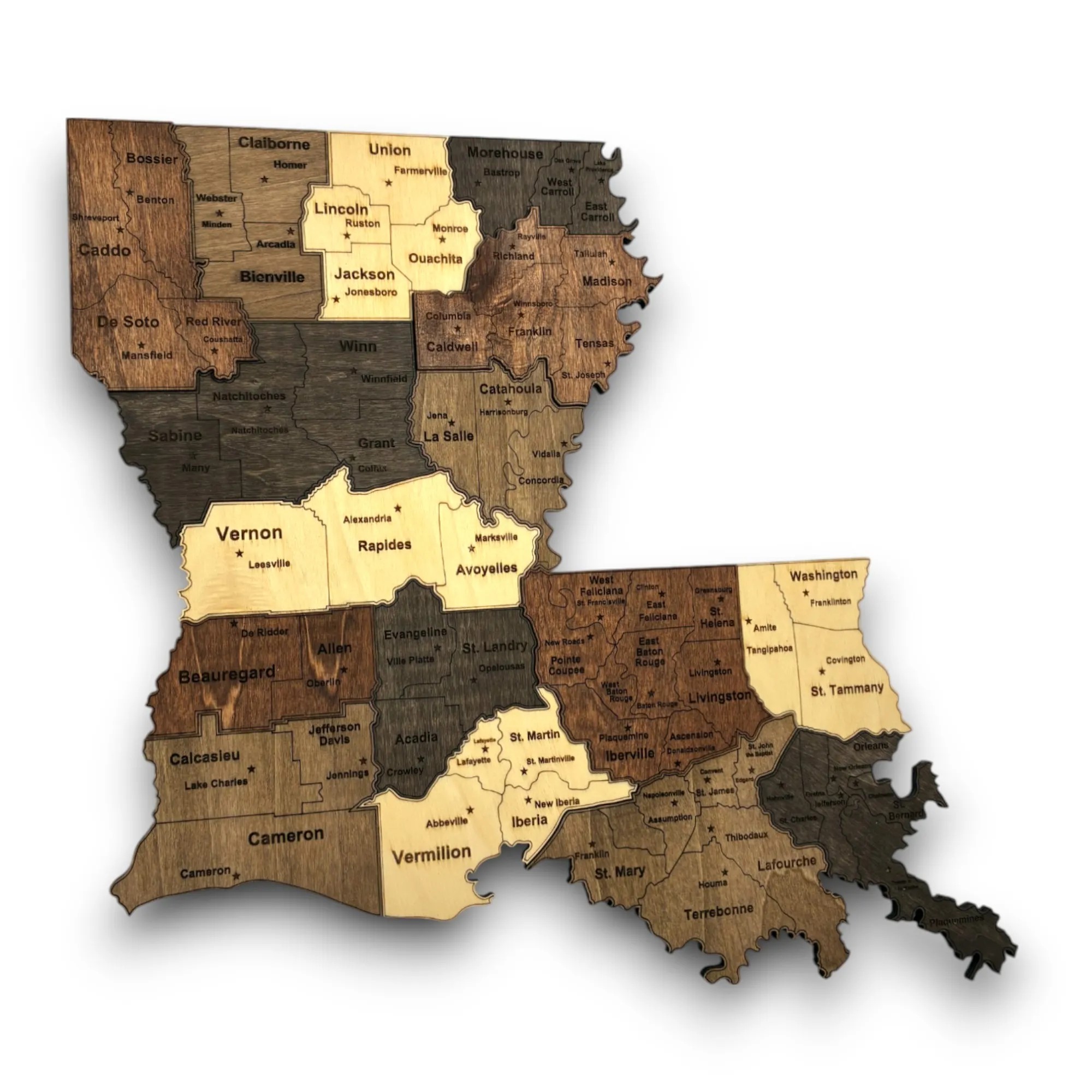 Wooden Louisiana State Map - Mocha (Brown)