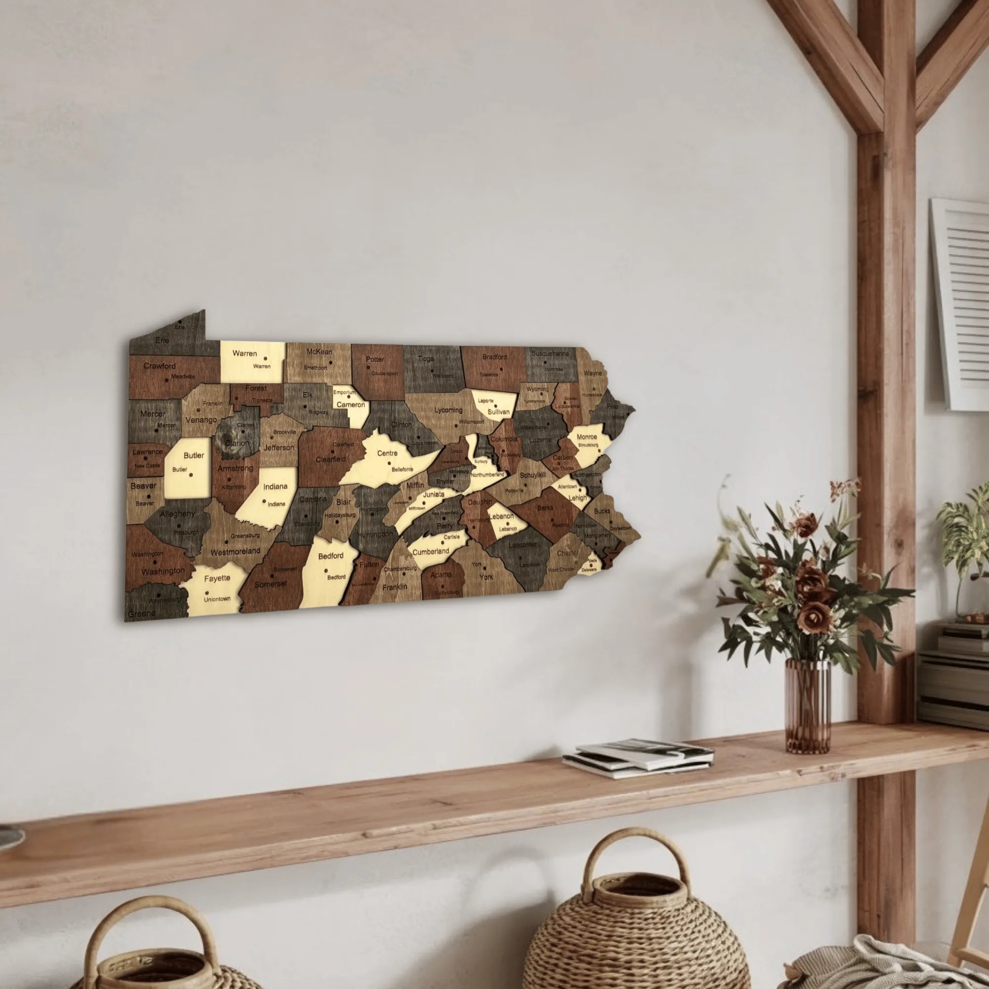 Wooden Pennsylvania State Map