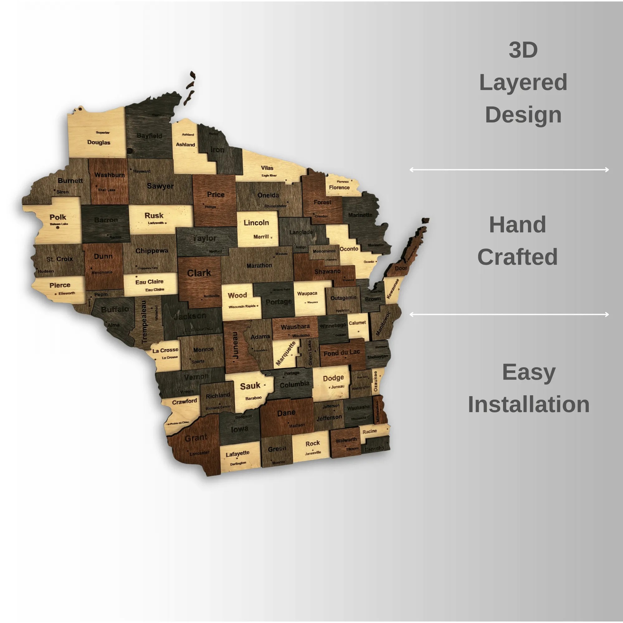 Wooden Wisconsin State Map