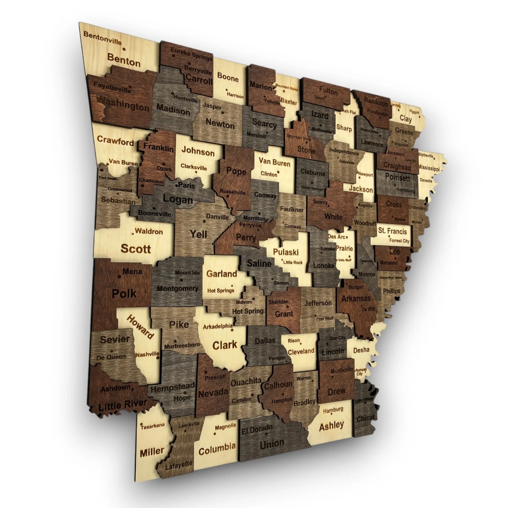 Wooden Arkansas State Map - Mocha (Brown)
