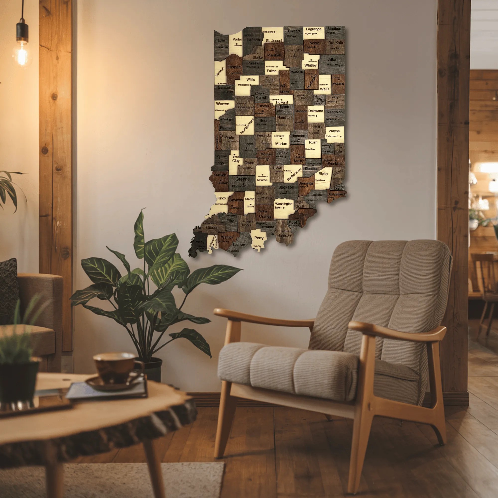 Wooden Indiana State Map