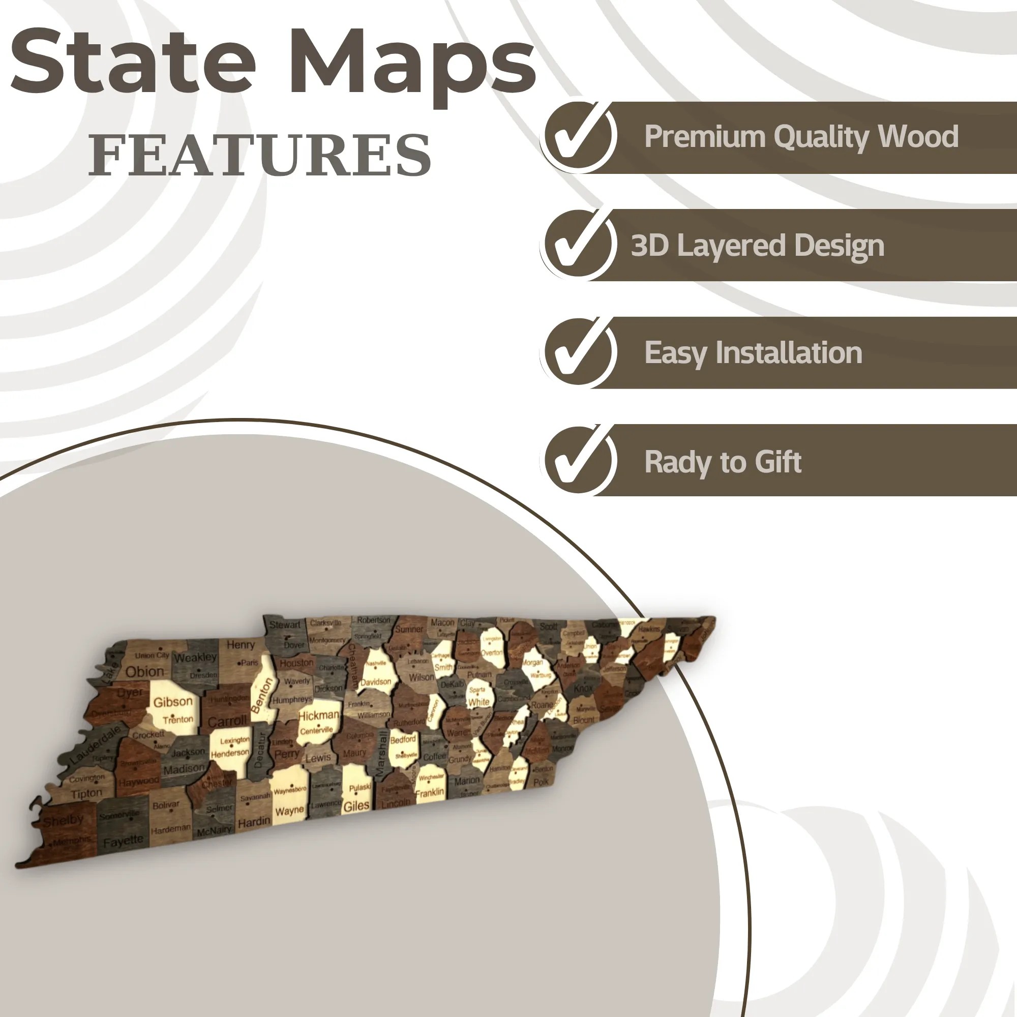 Wooden Tennessee State Map