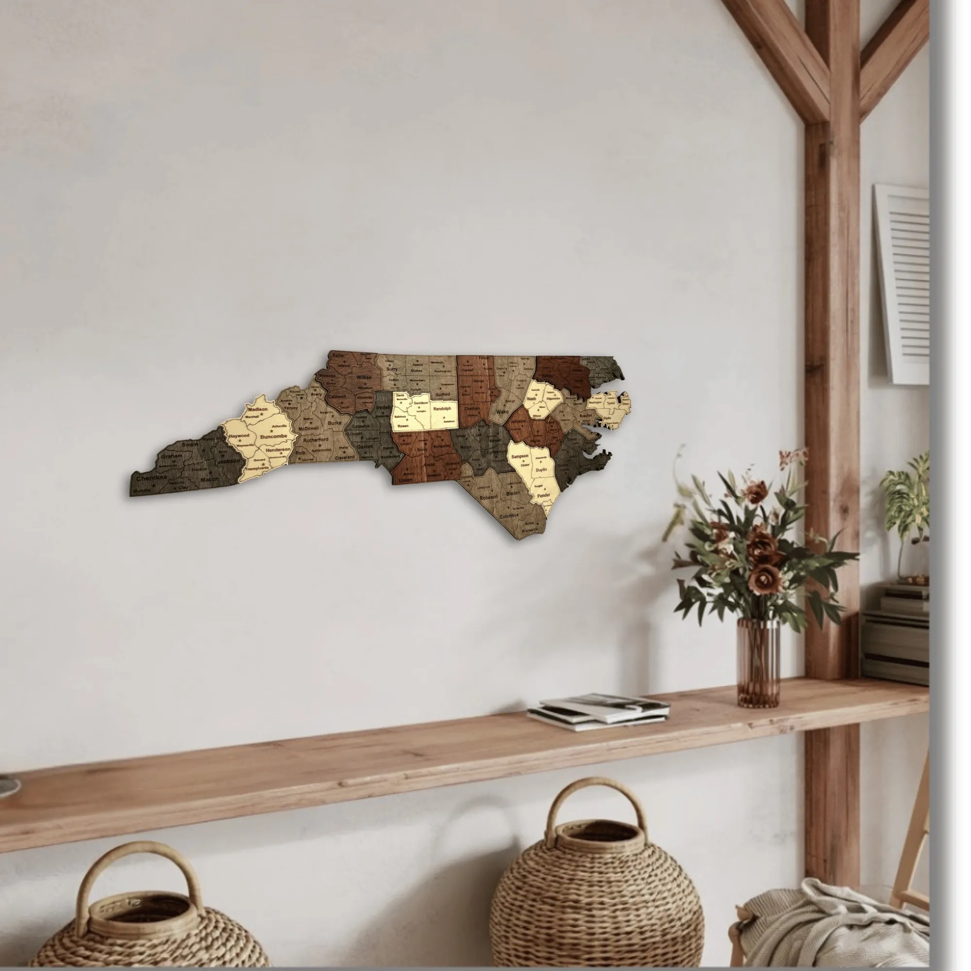 Wooden North Carolina State Map