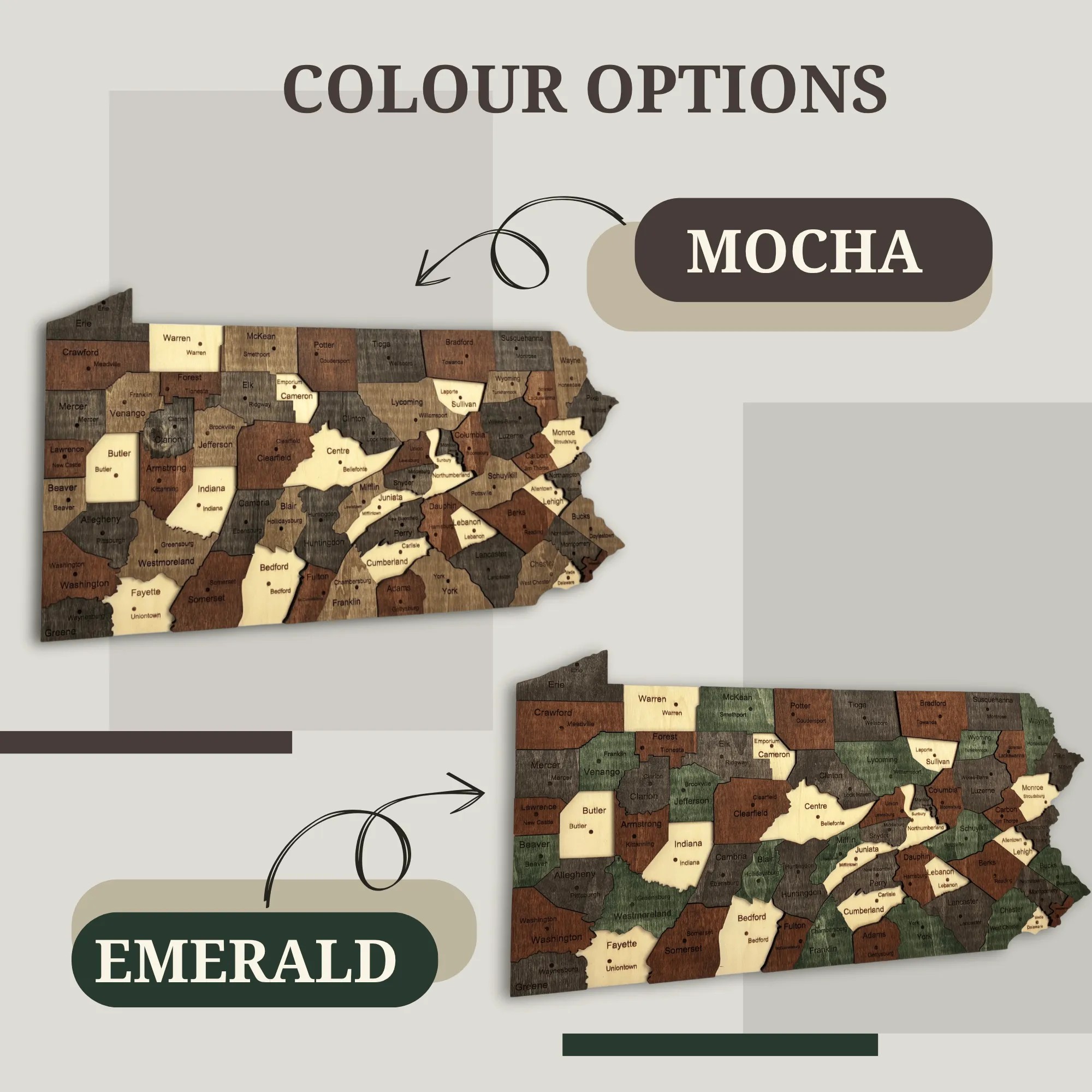 Wooden Pennsylvania State Map