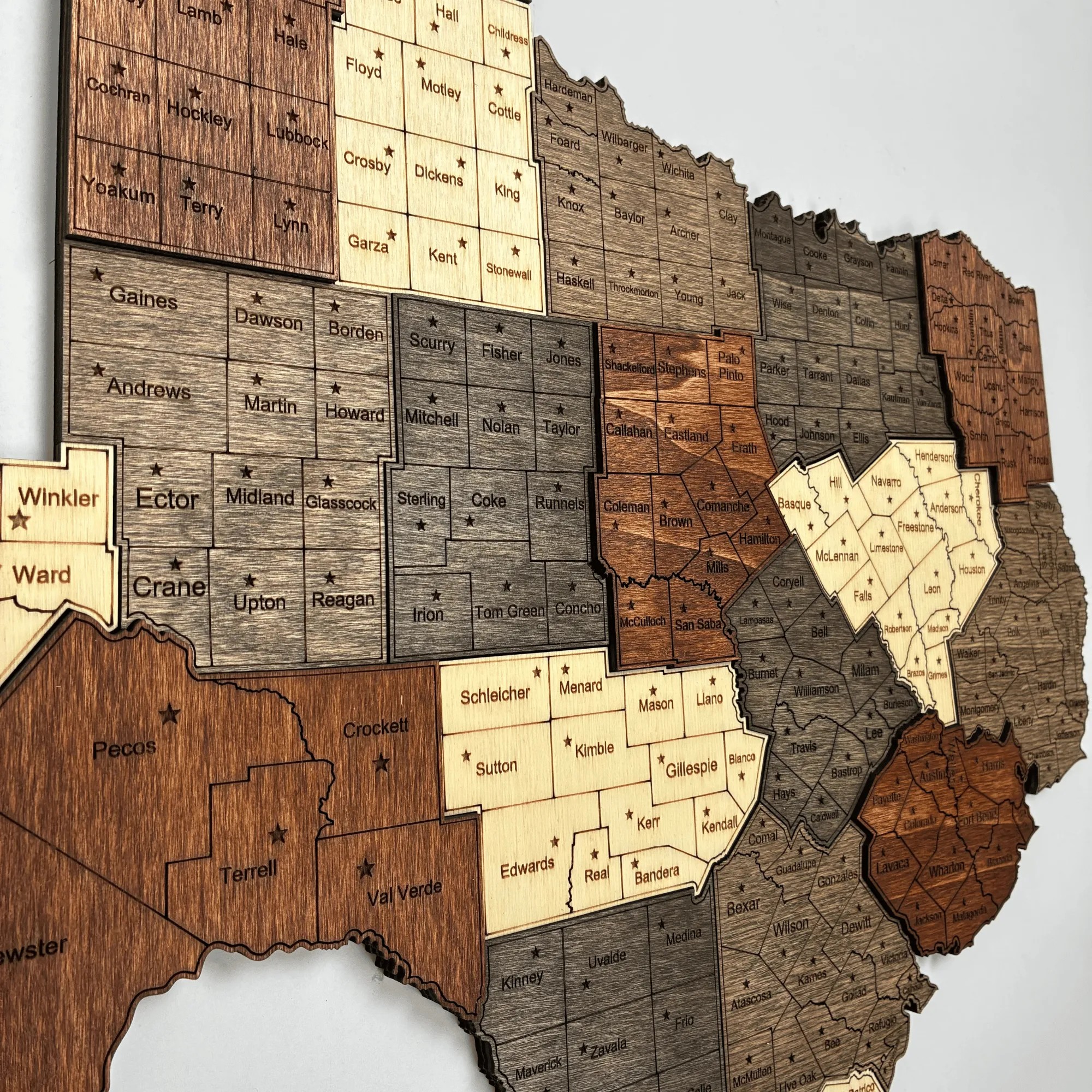 Wooden Texas State Map – Grouped Counties Edition