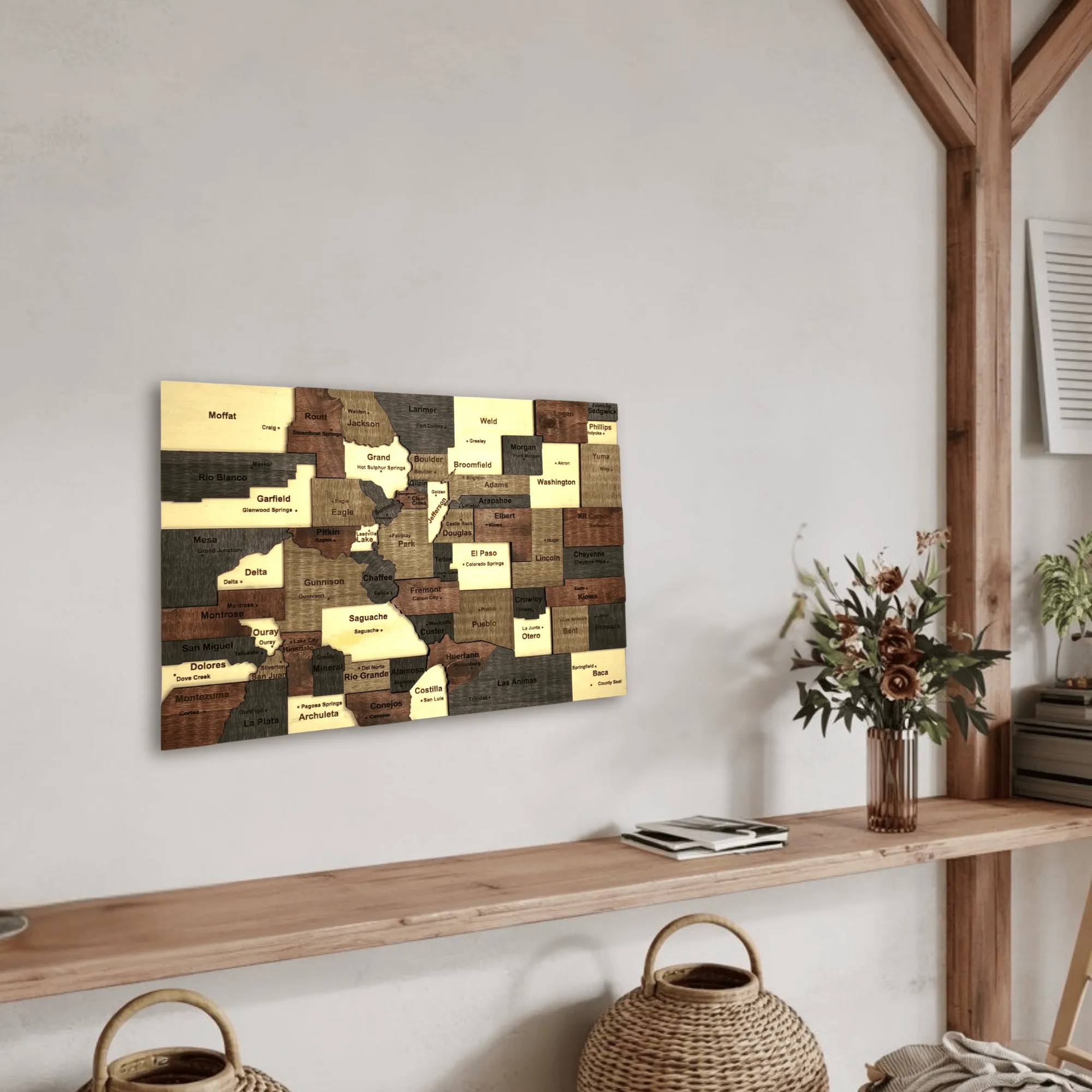 Wooden Colorado State Map
