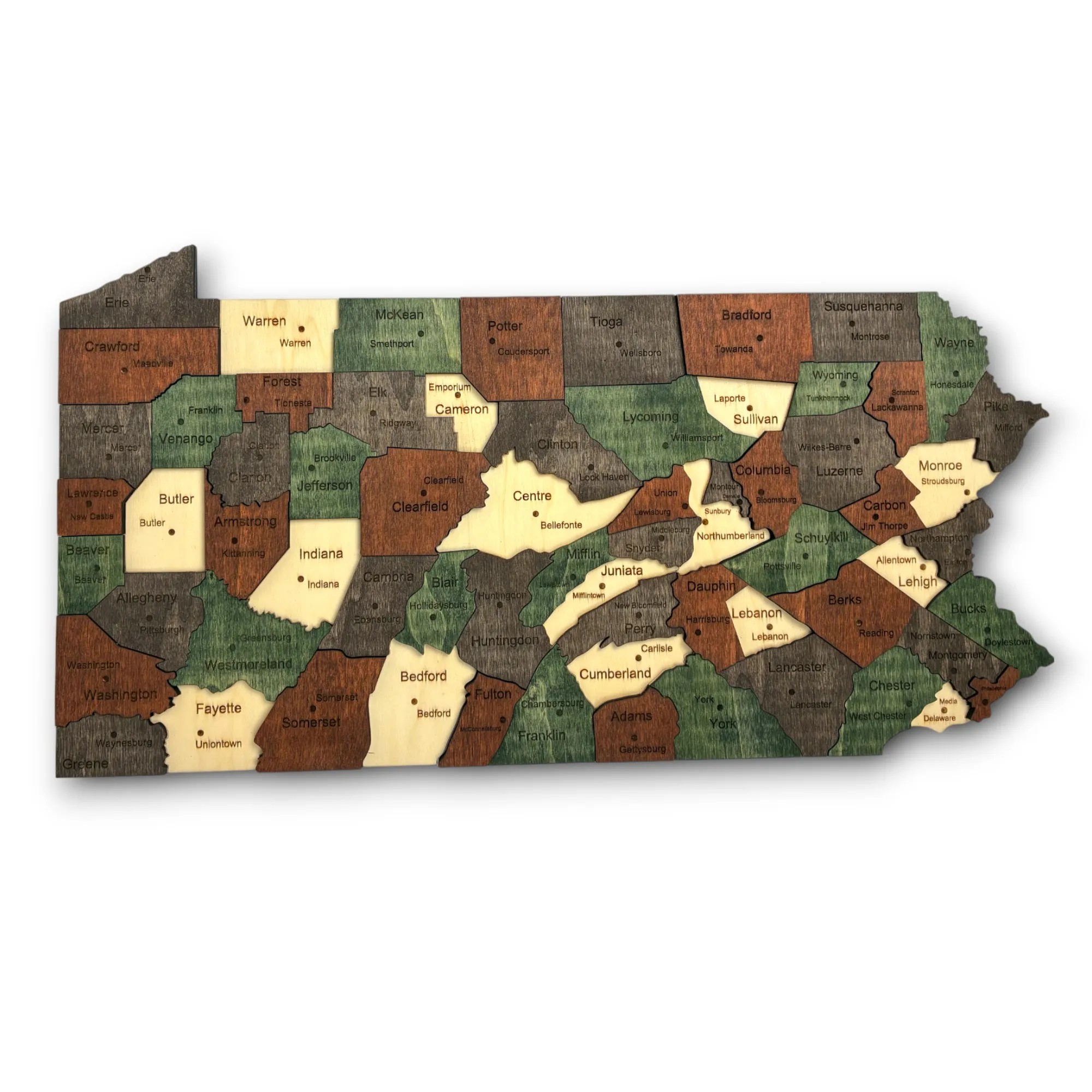 Wooden Pennsylvania State Map - Emerald (Green)