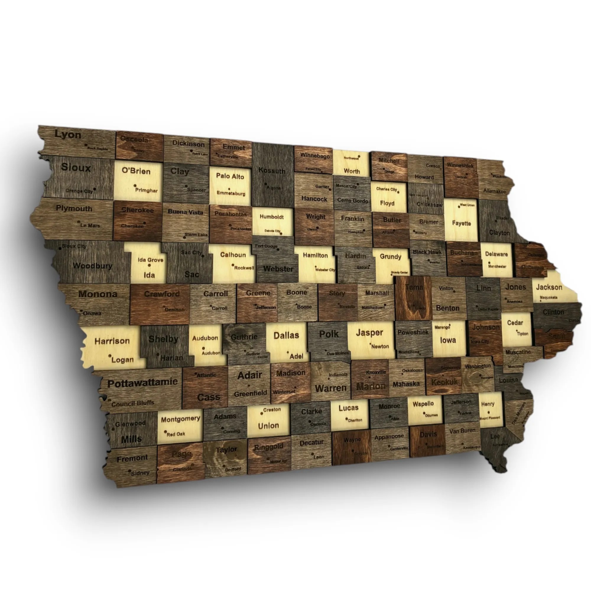 Wooden Iowa State Map - Mocha (Brown)