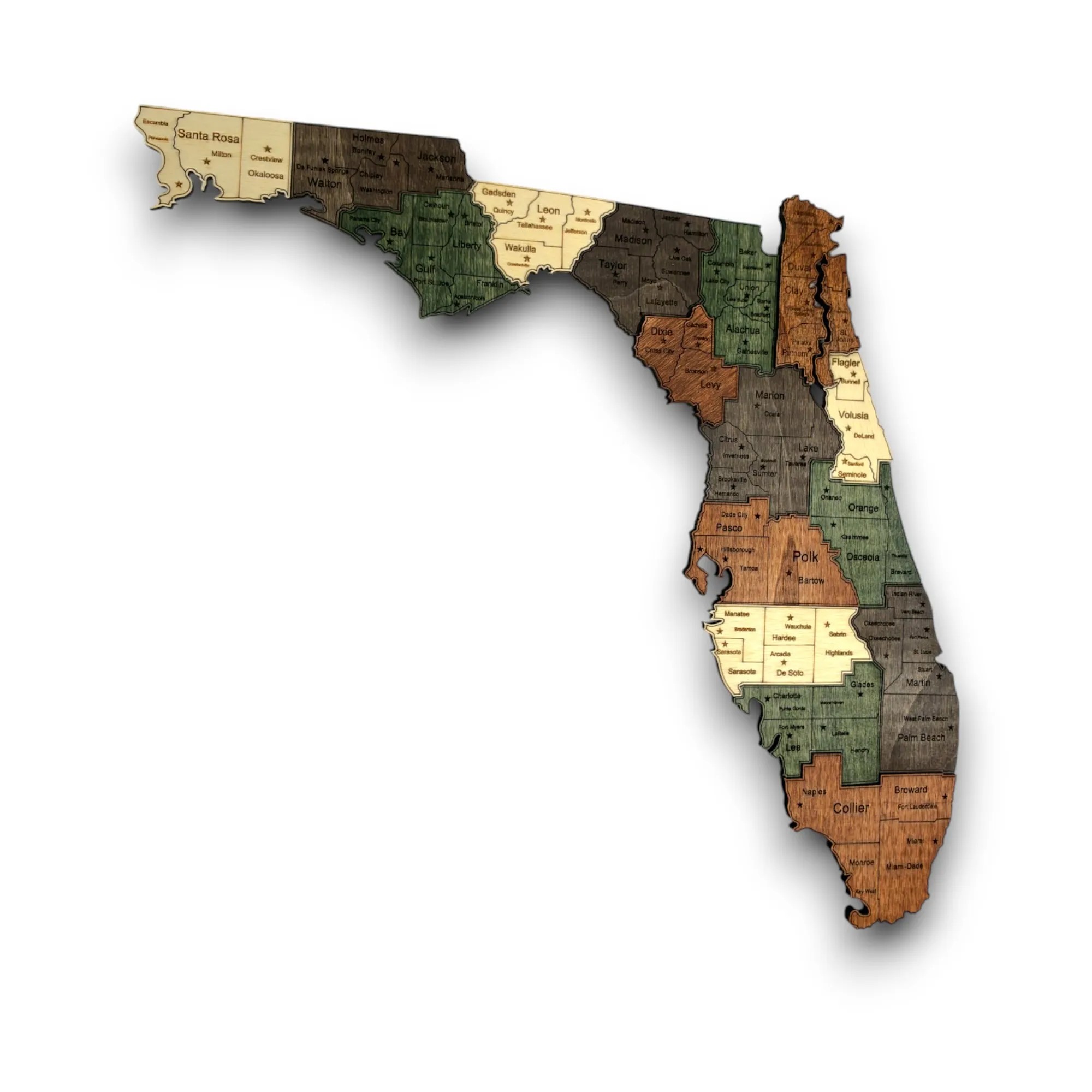 Wooden Florida State Map - Emerald (Green)