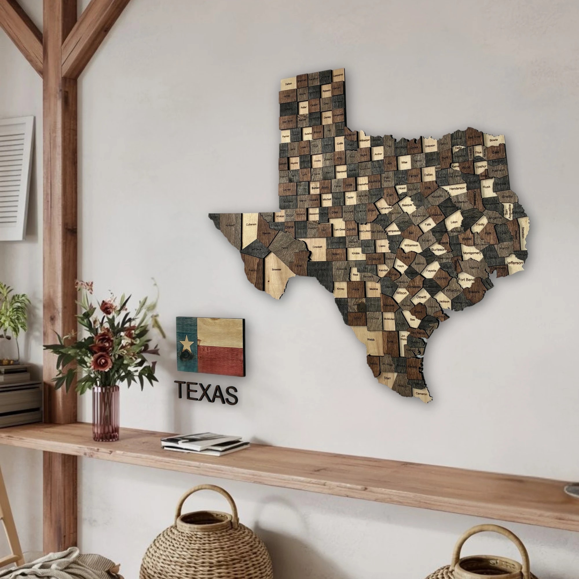 Wooden Texas State Map