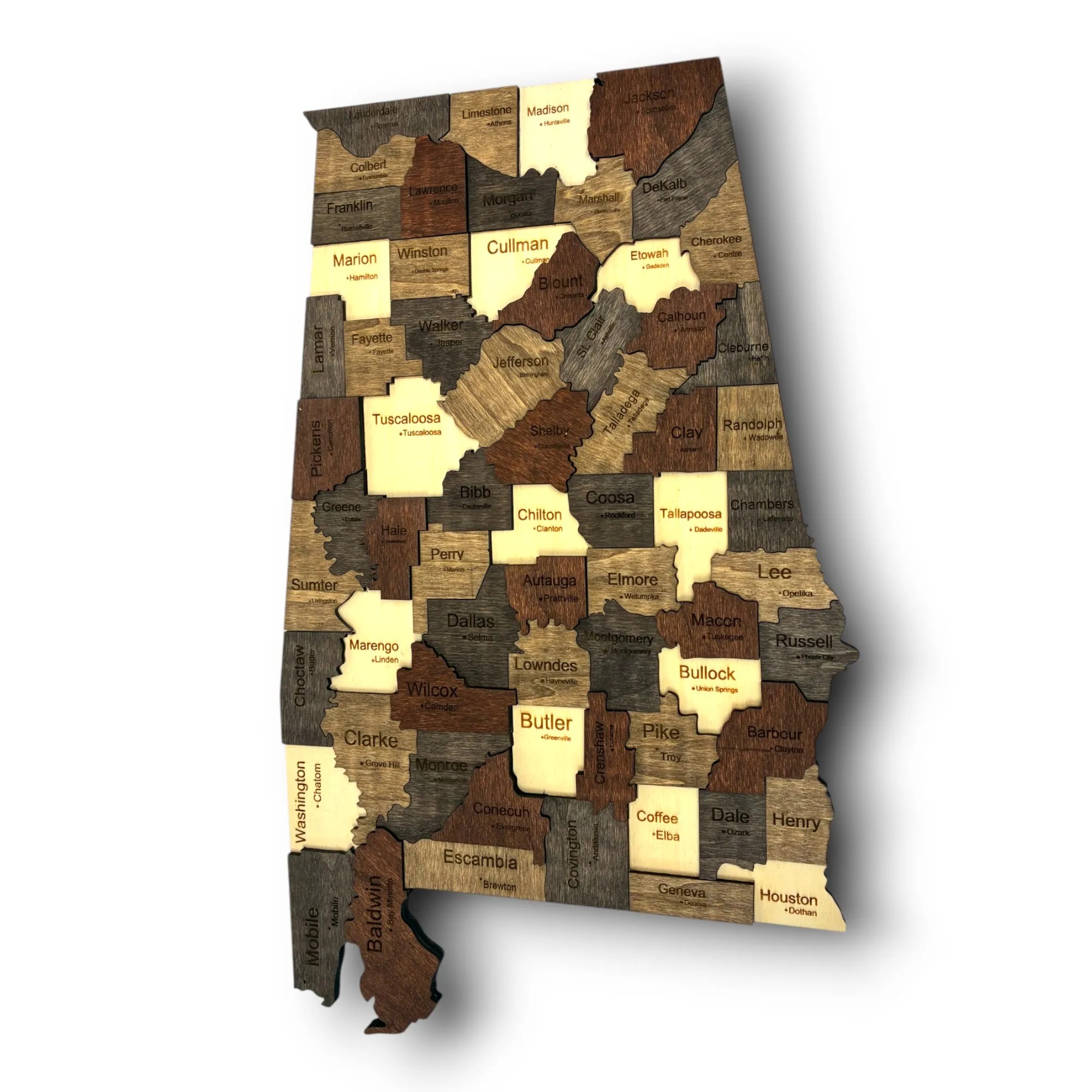 Wooden Alabama State Map - Mocha (Brown)