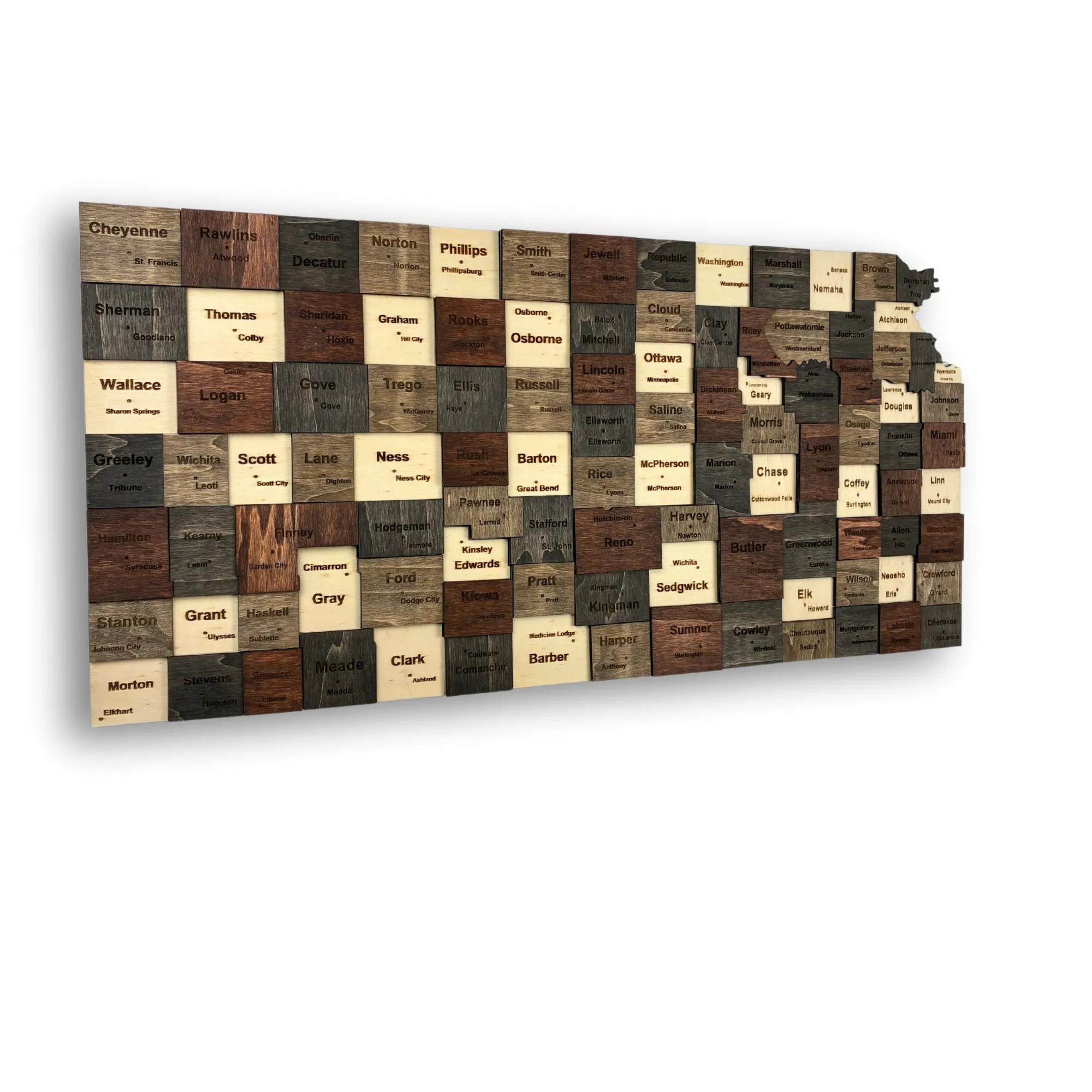 Wooden Kansas State Map - Mocha (Brown)
