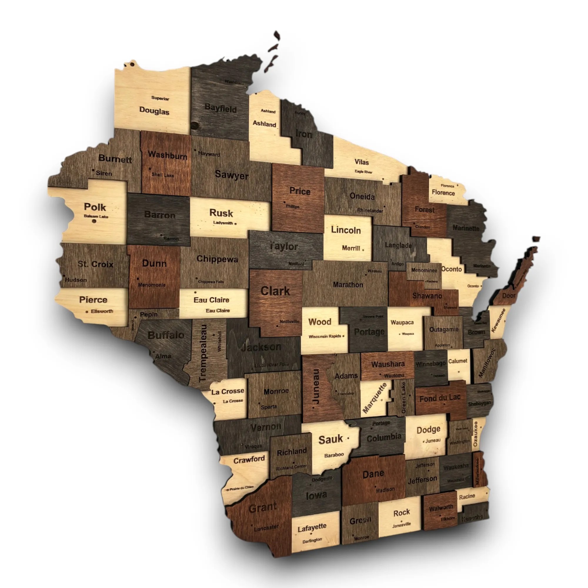 Wooden Wisconsin State Map - Mocha (Brown)