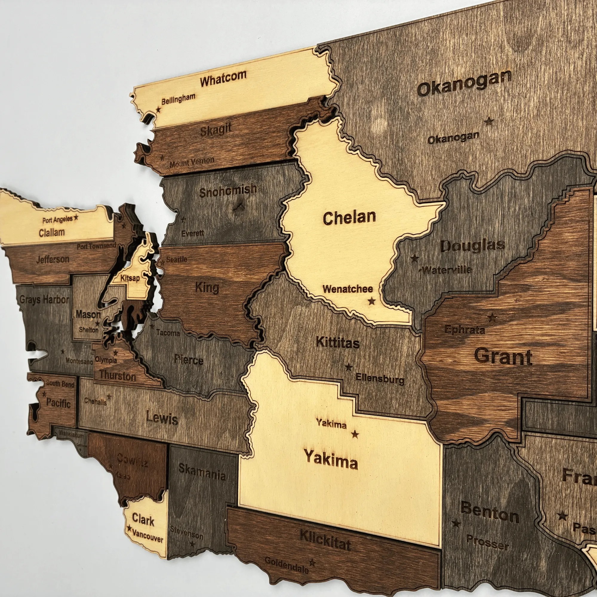Wooden Washington State Map