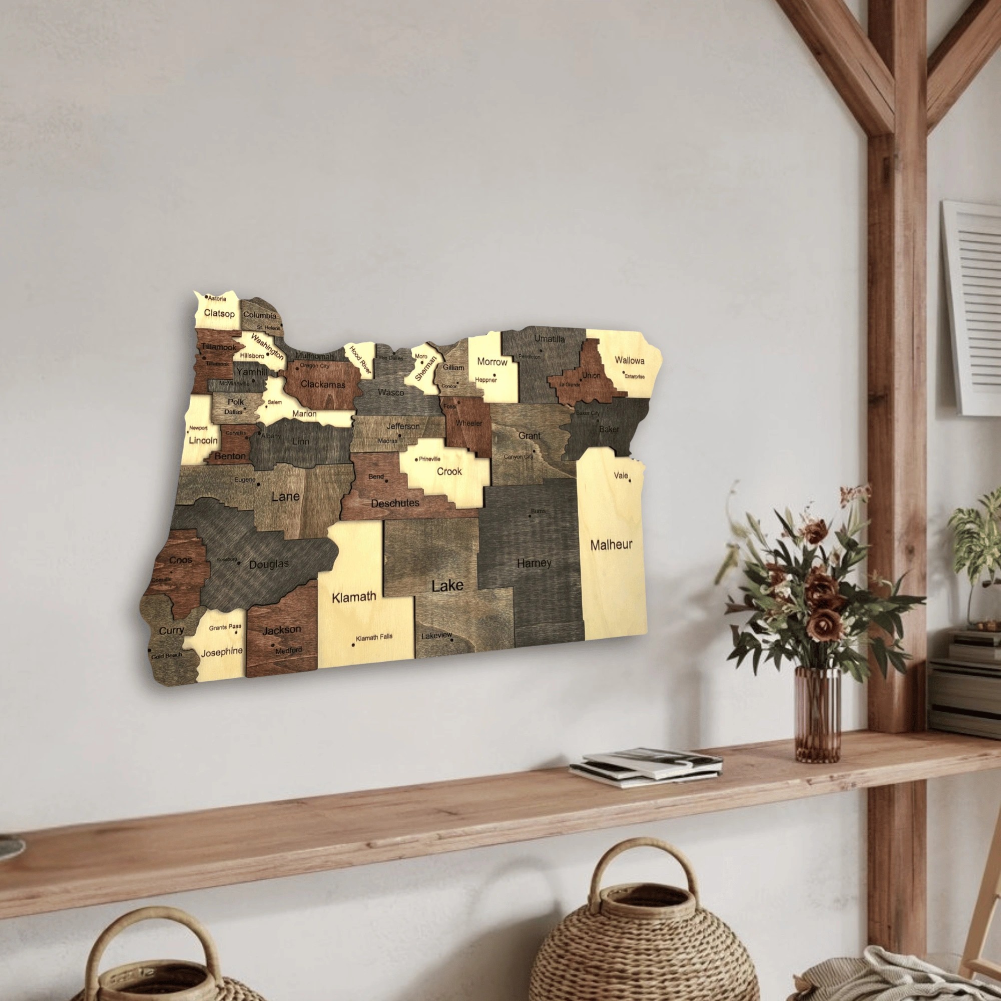 Wooden Oregon State Map
