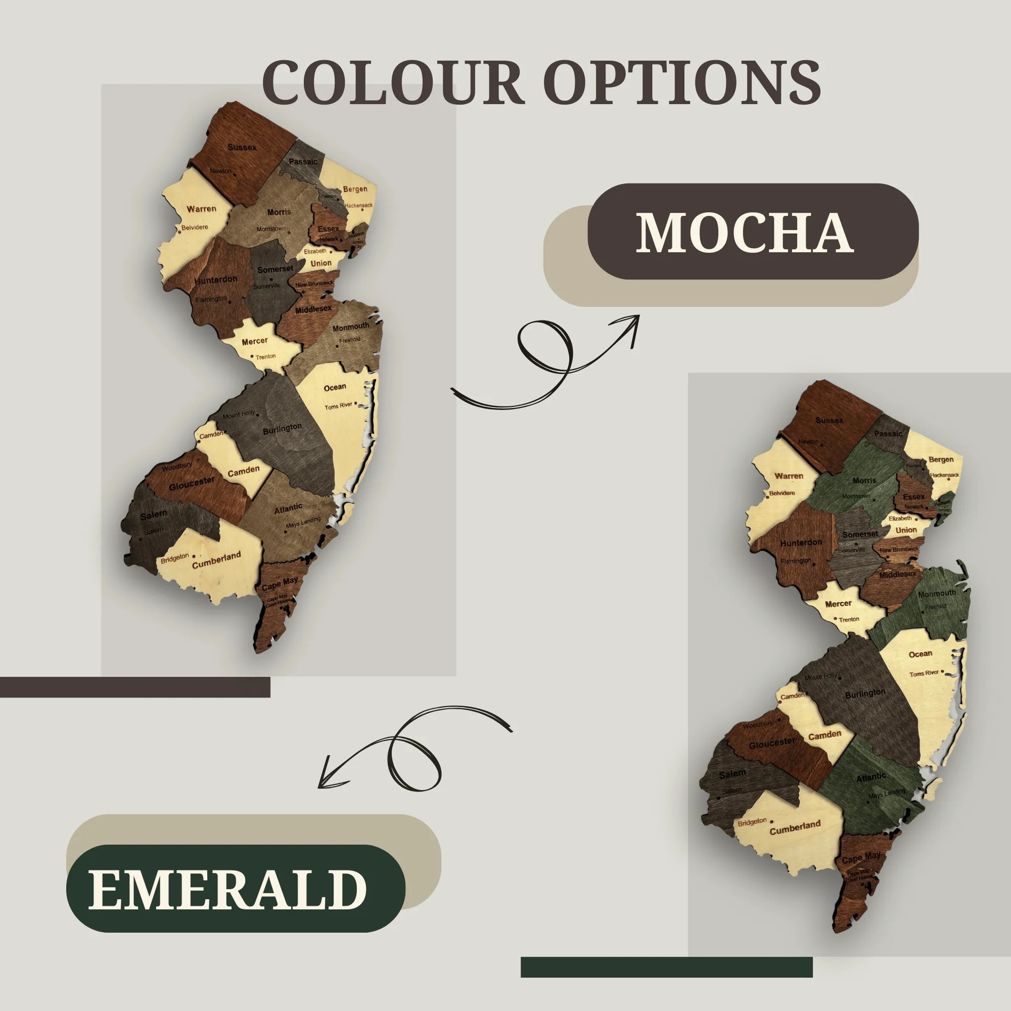 Wooden New Jersey State Map