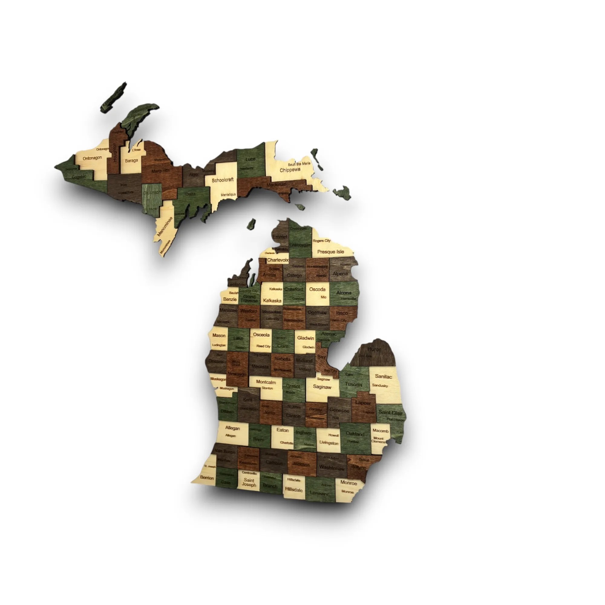 Wooden Michigan State Map - Emerald (Green)