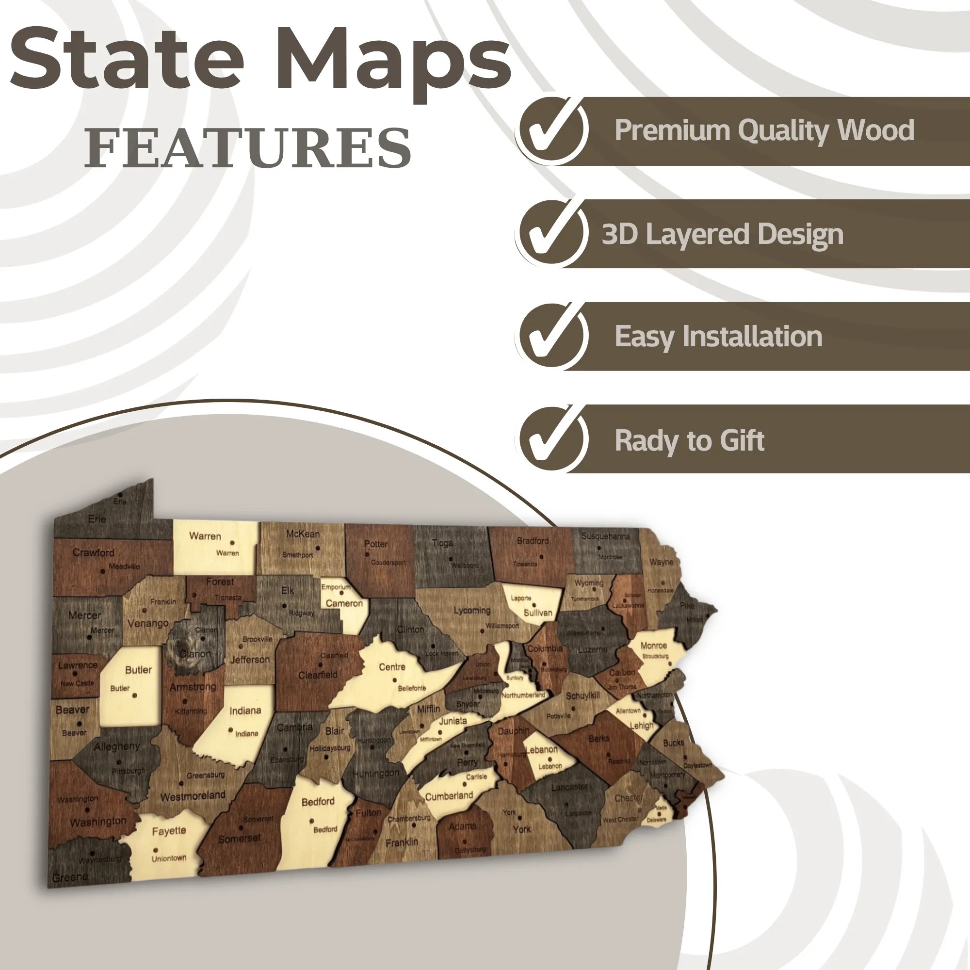 Wooden Pennsylvania State Map