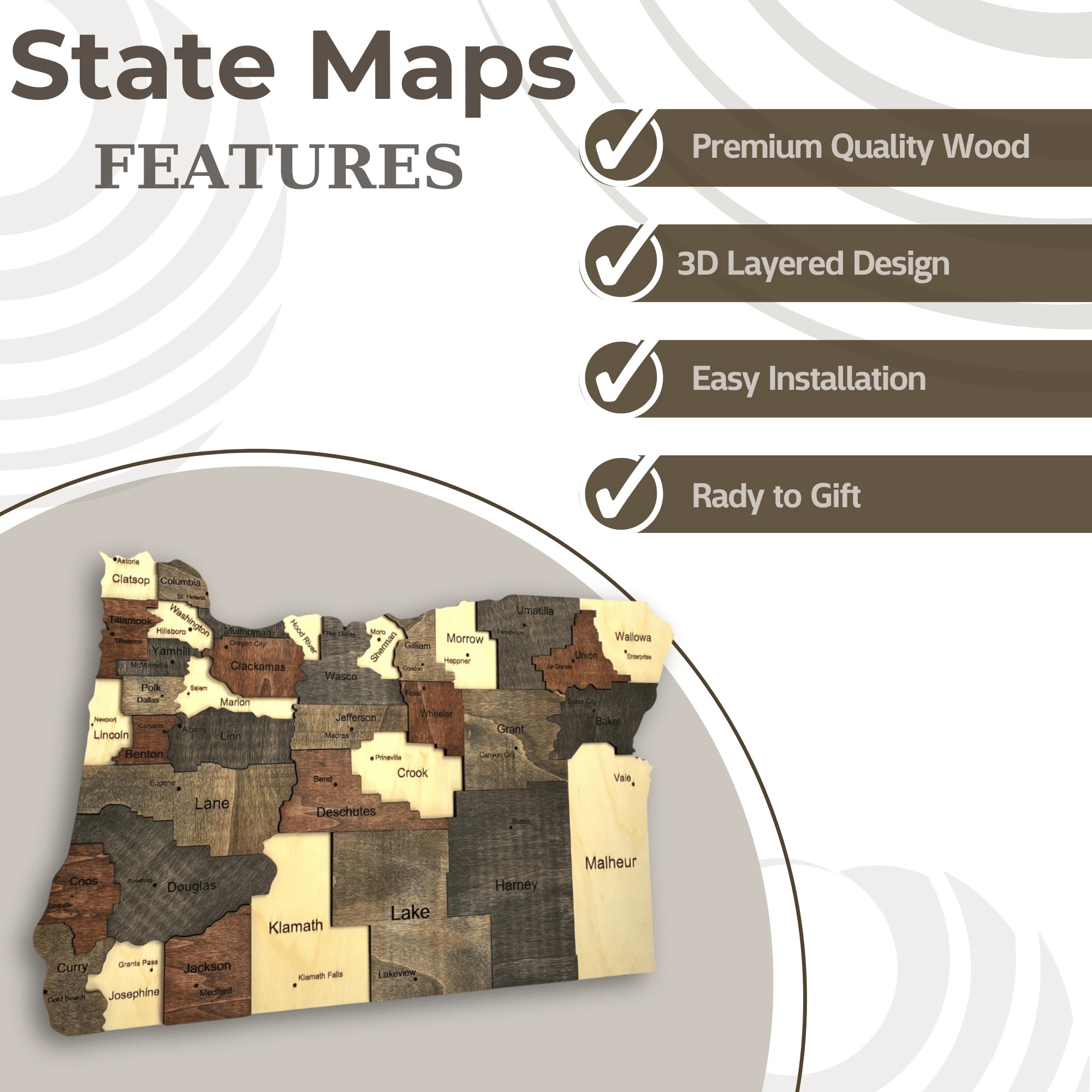 Wooden Oregon State Map