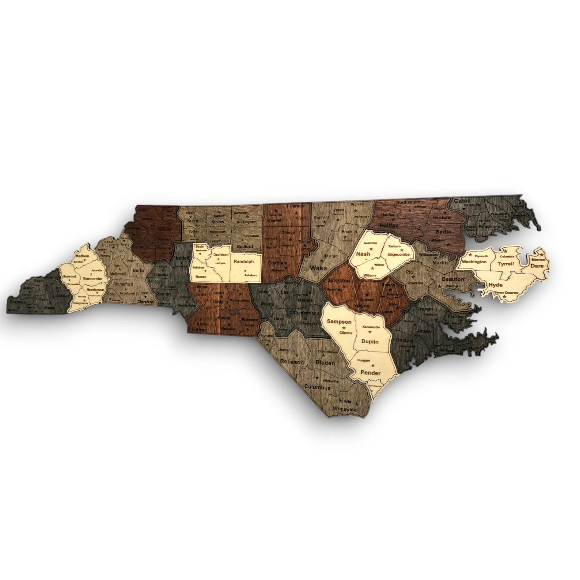 Wooden North Carolina State Map - Mocha (Brown)