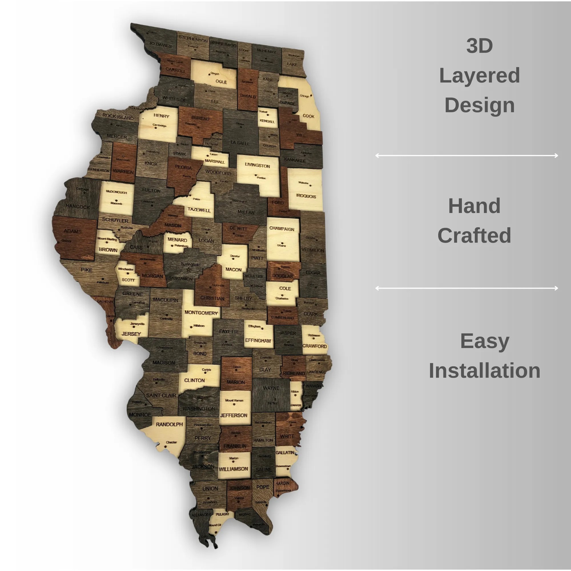 Wooden Illınois State Map