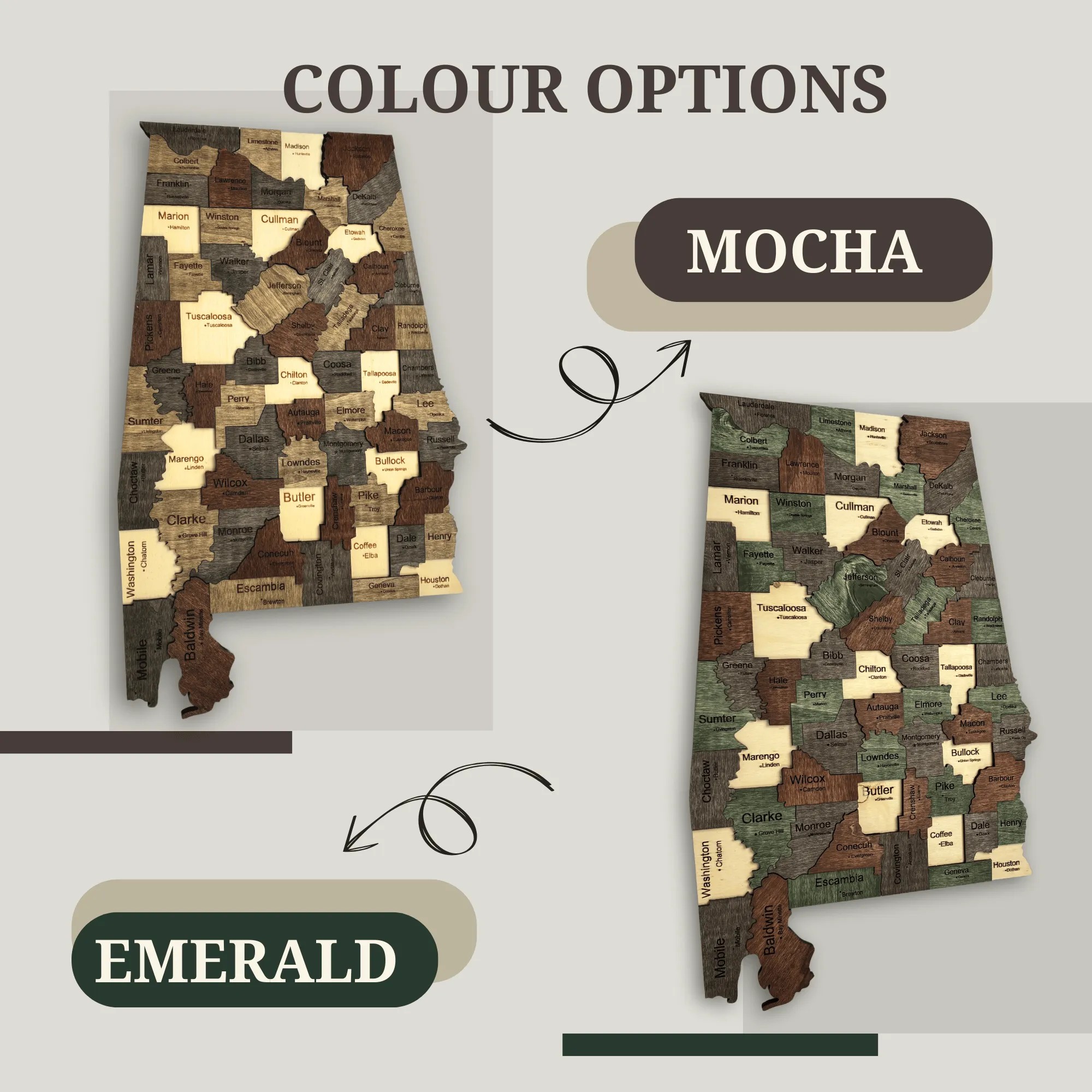 Wooden Alabama State Map