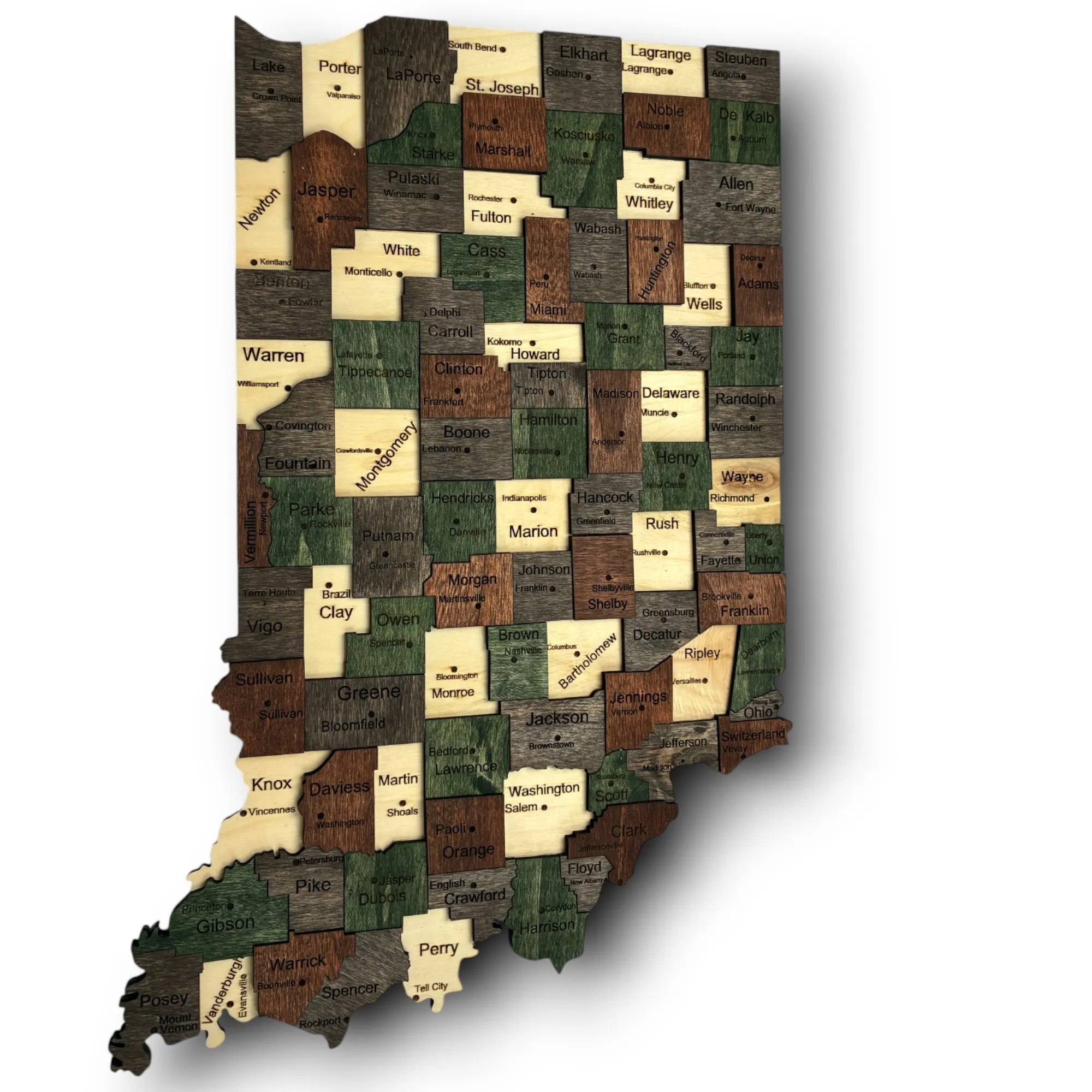 Wooden Indiana State Map - Emerald (Green)