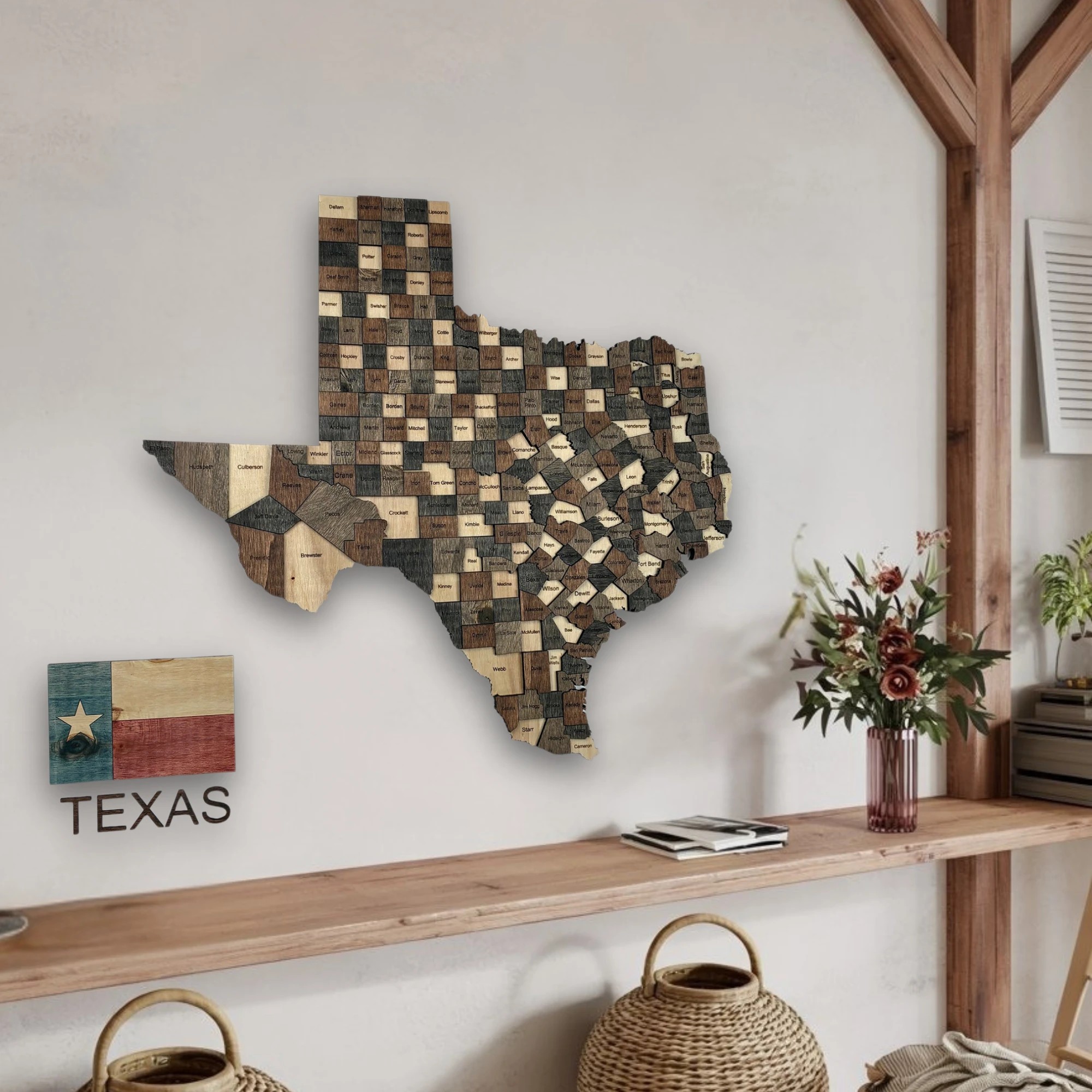 Wooden Texas State Map