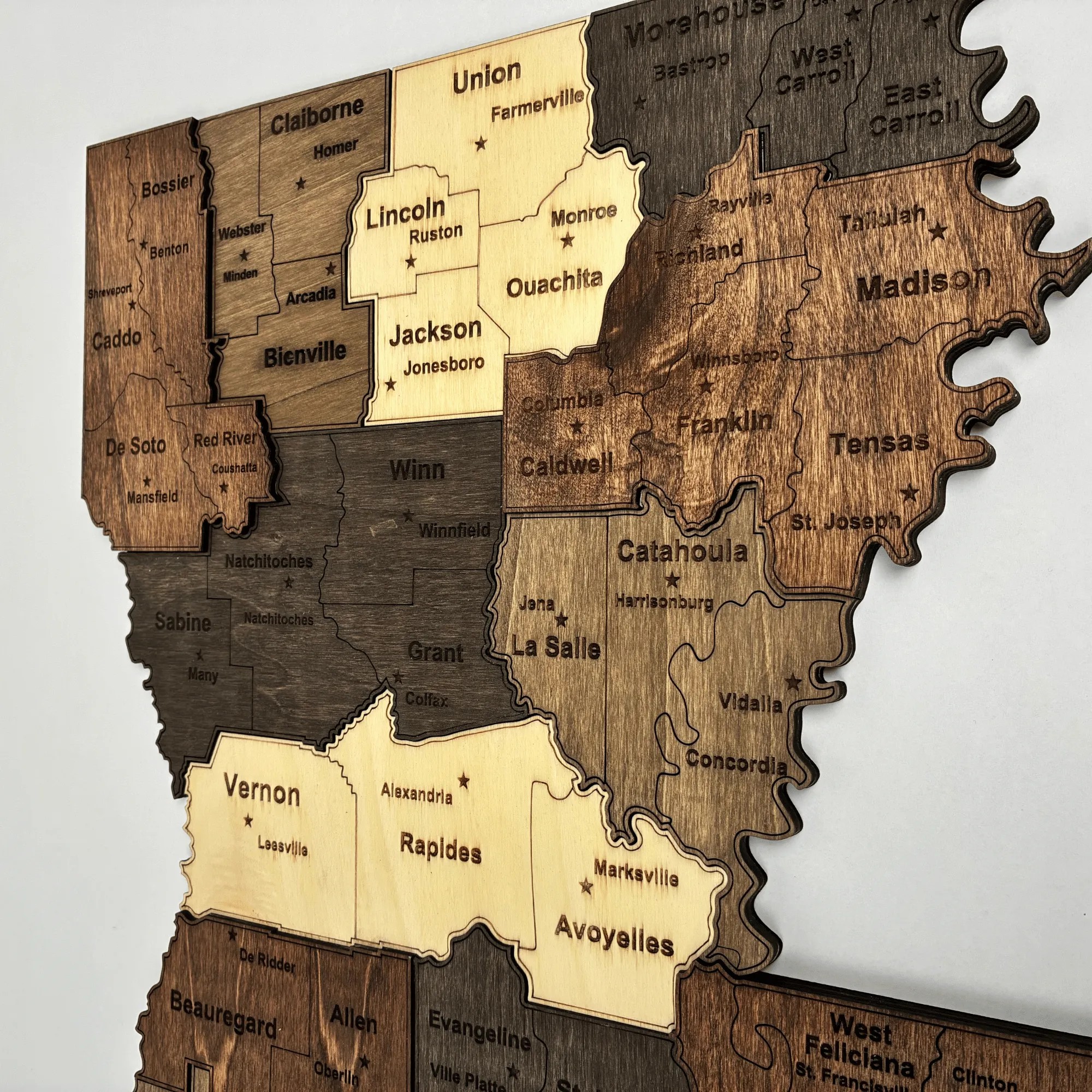 Wooden Louisiana State Map