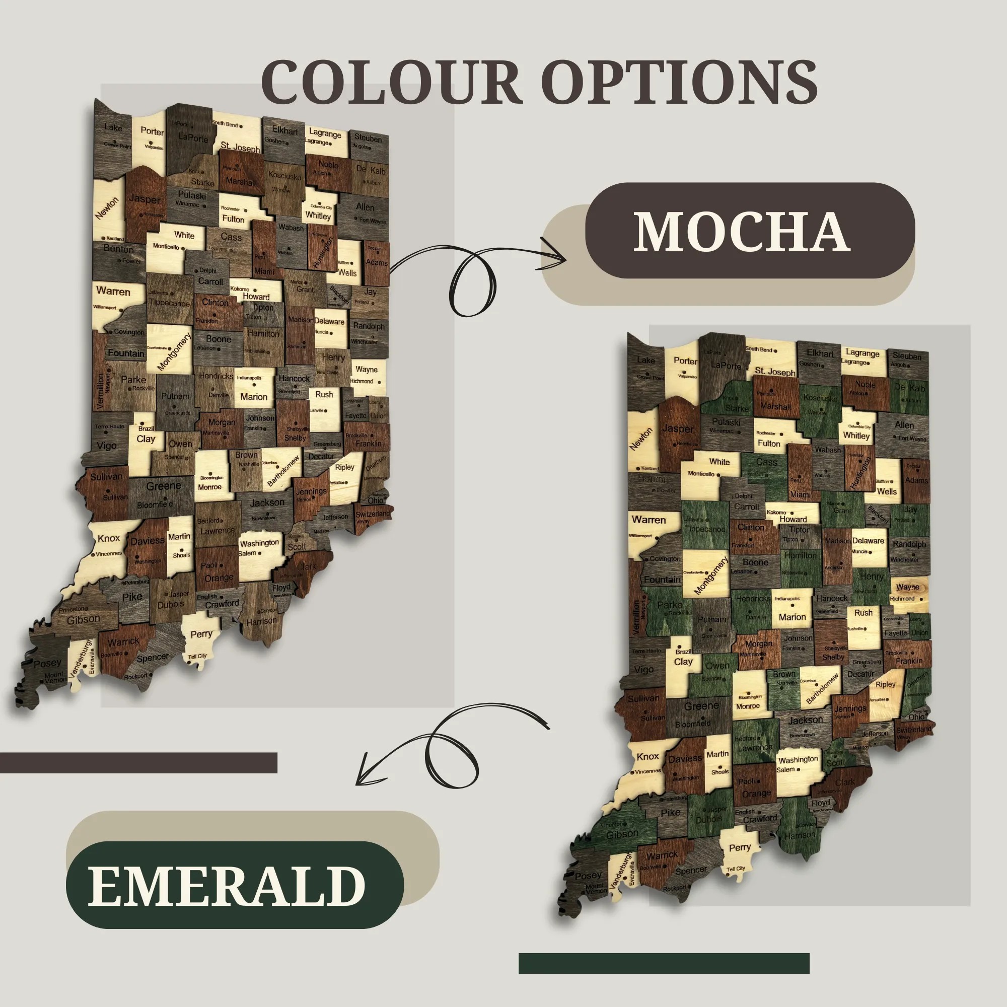 Wooden Indiana State Map