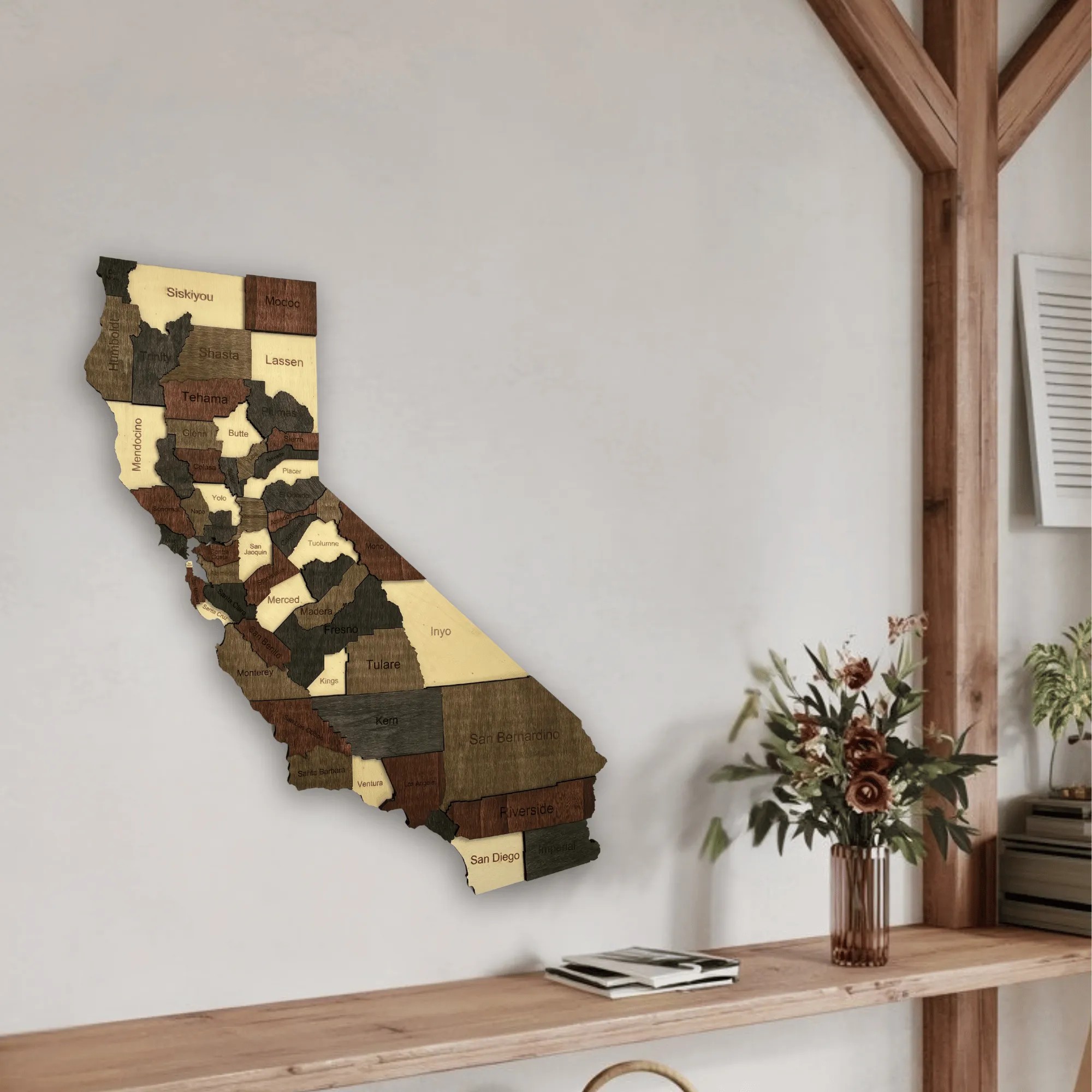 Wooden California State Map