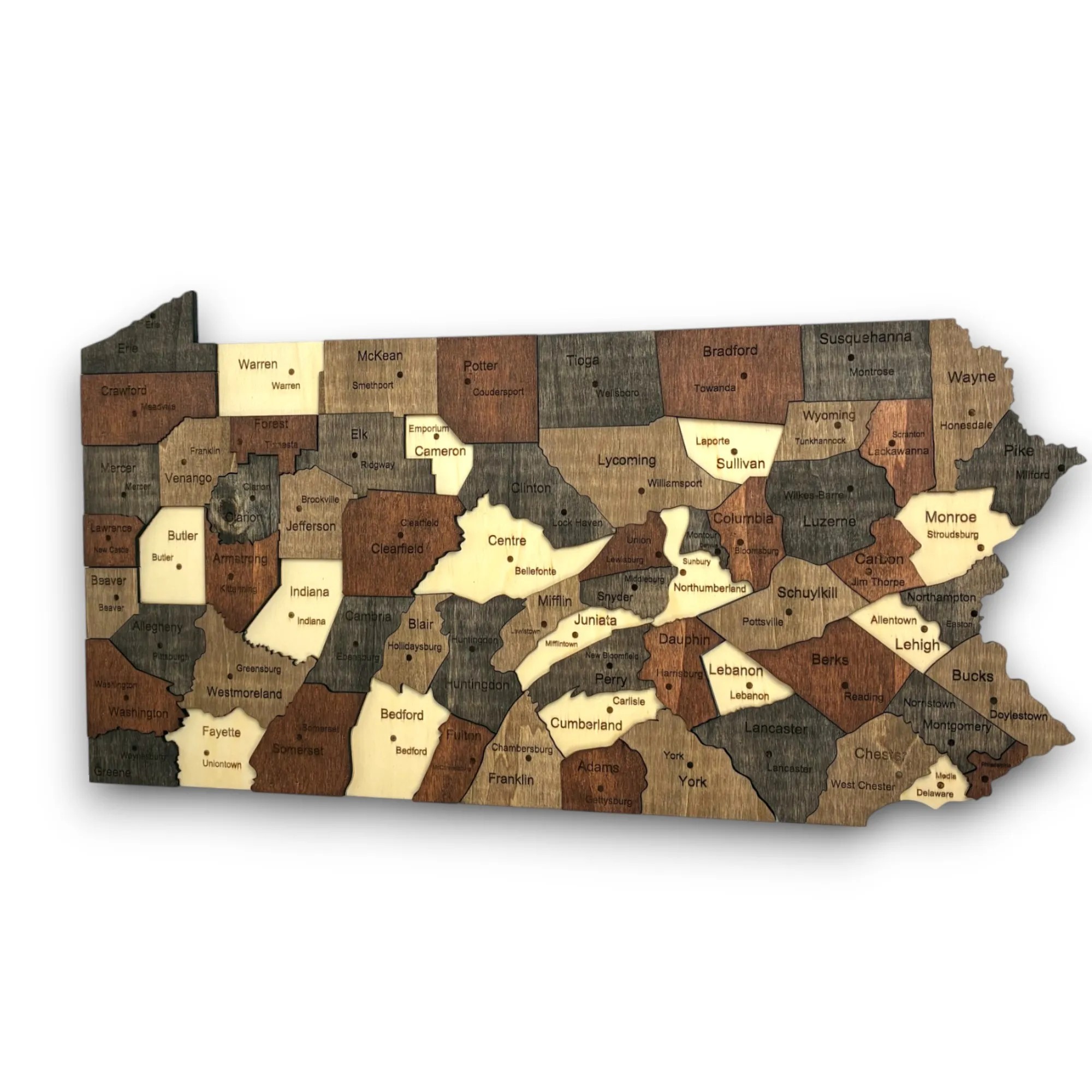 Wooden Pennsylvania State Map - Mocha (Brown)