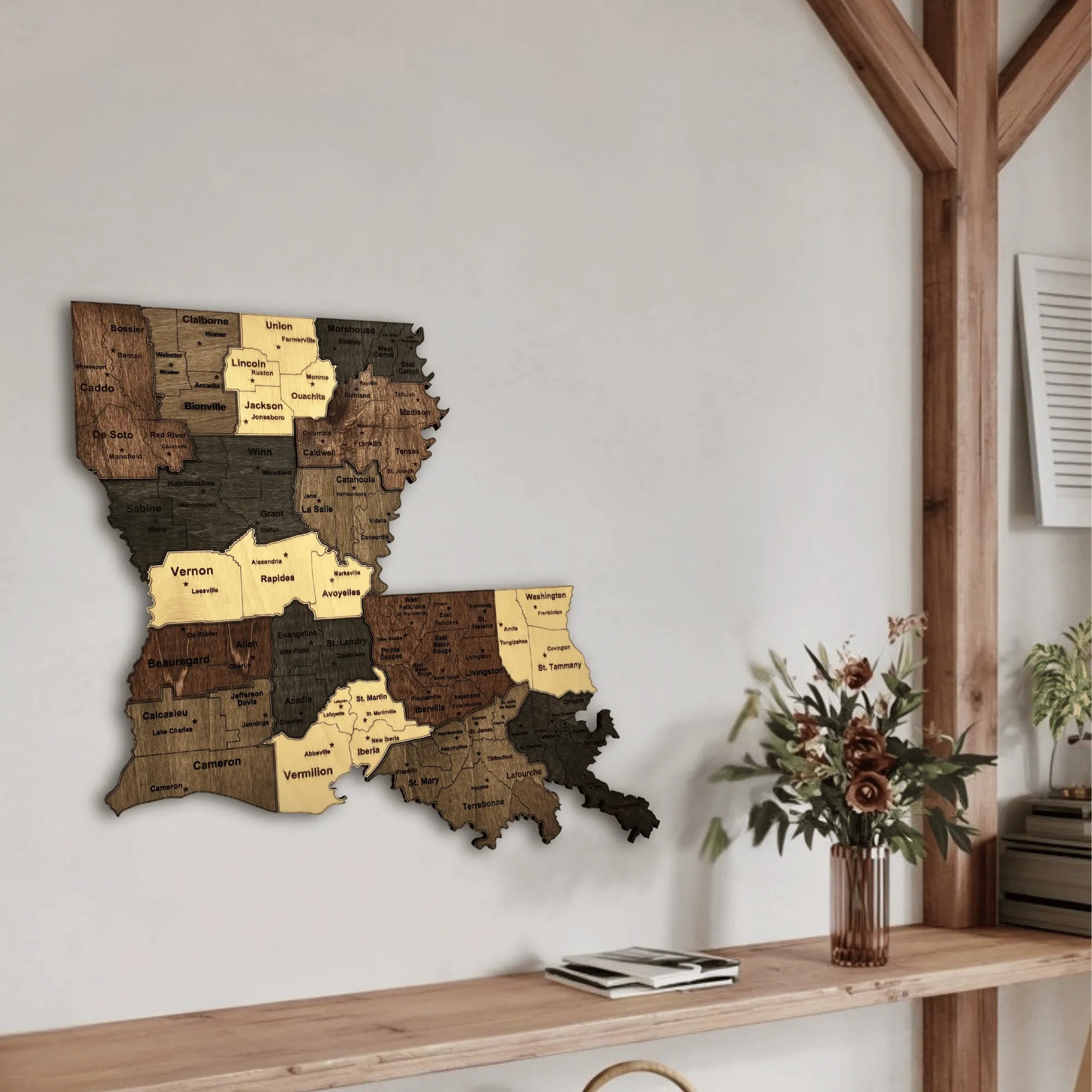 Wooden Louisiana State Map