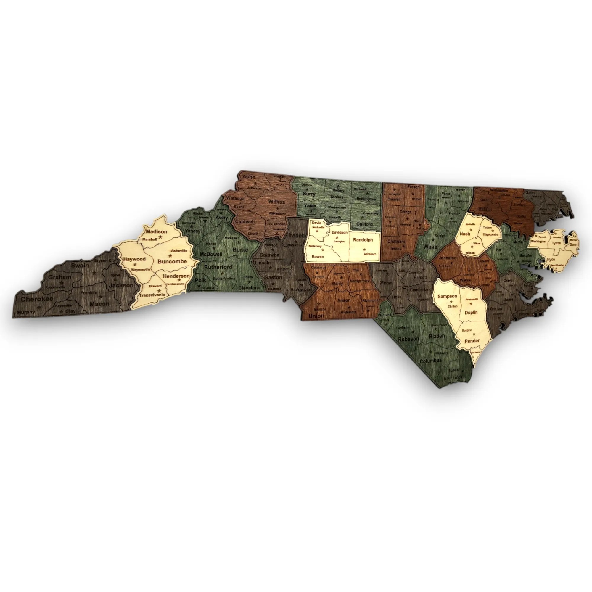 Wooden North Carolina State Map - Emerald (Green)