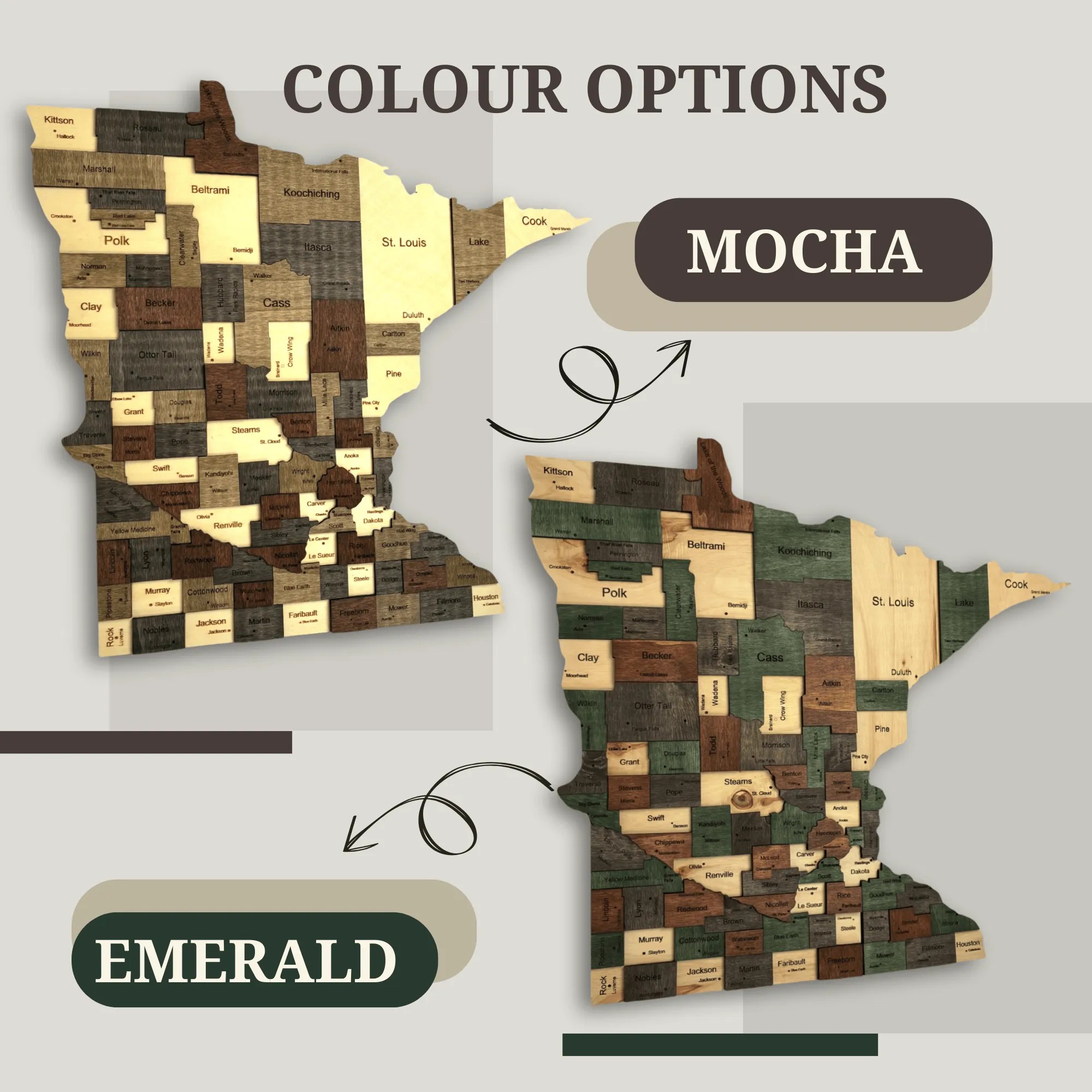 Wooden Minnesota State Map