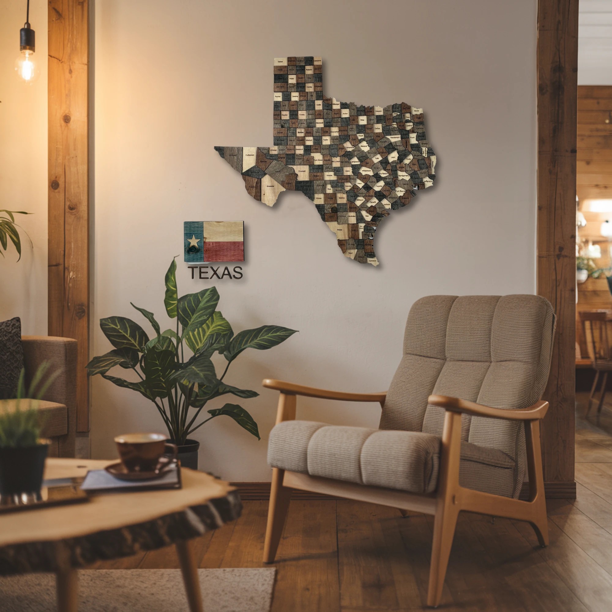 Wooden Texas State Map