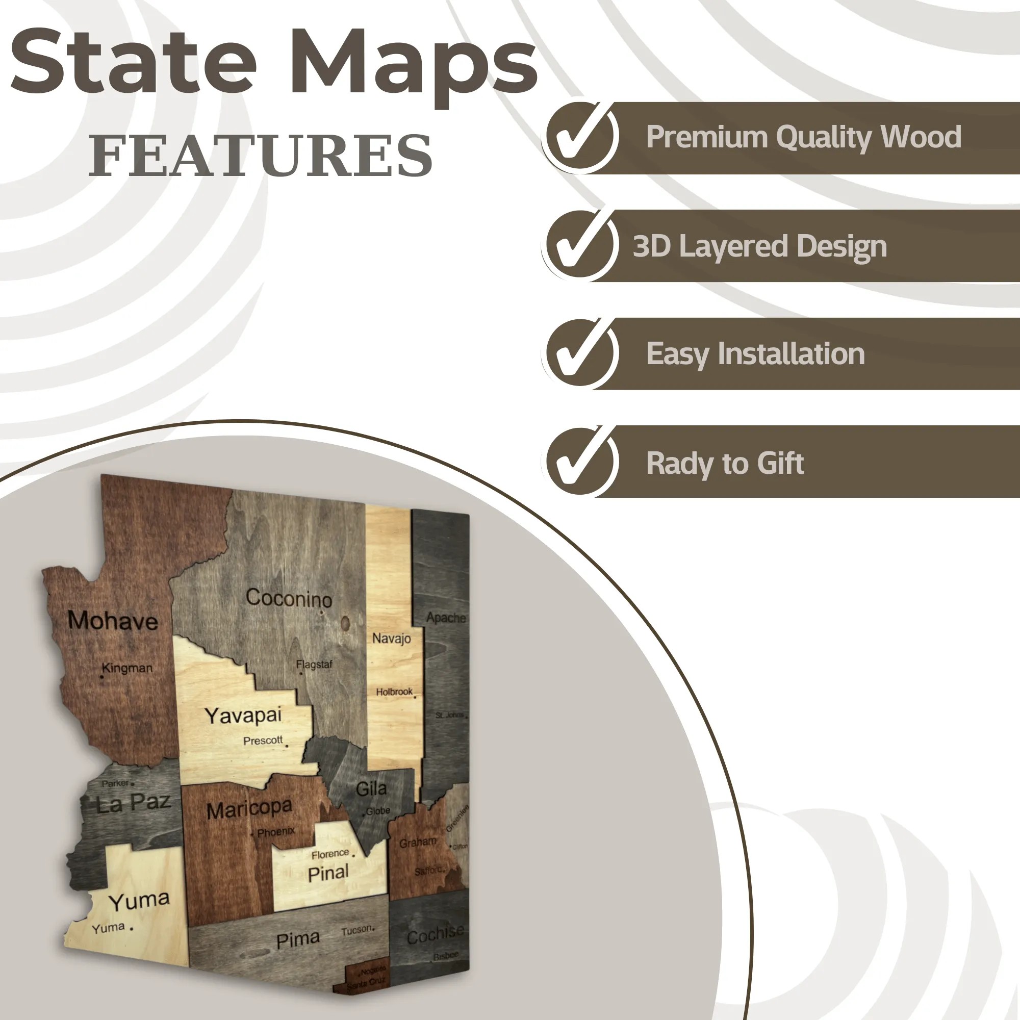 Wooden Arizona State Map